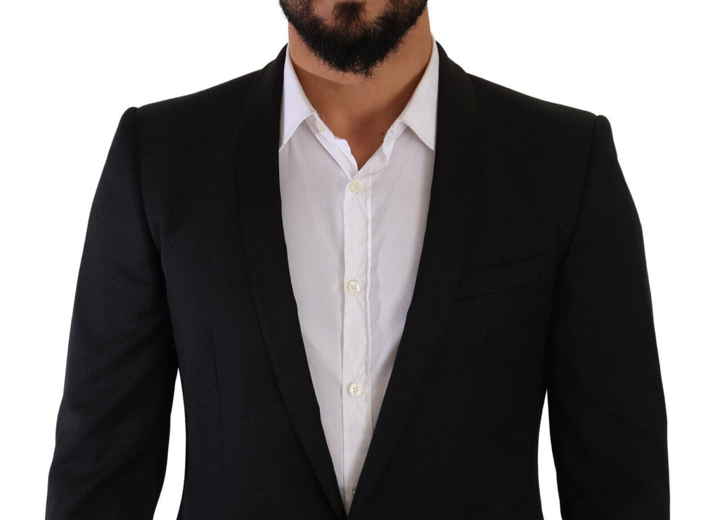 Dolce & Gabbana Elegant Black Patterned Wool-Silk Suit