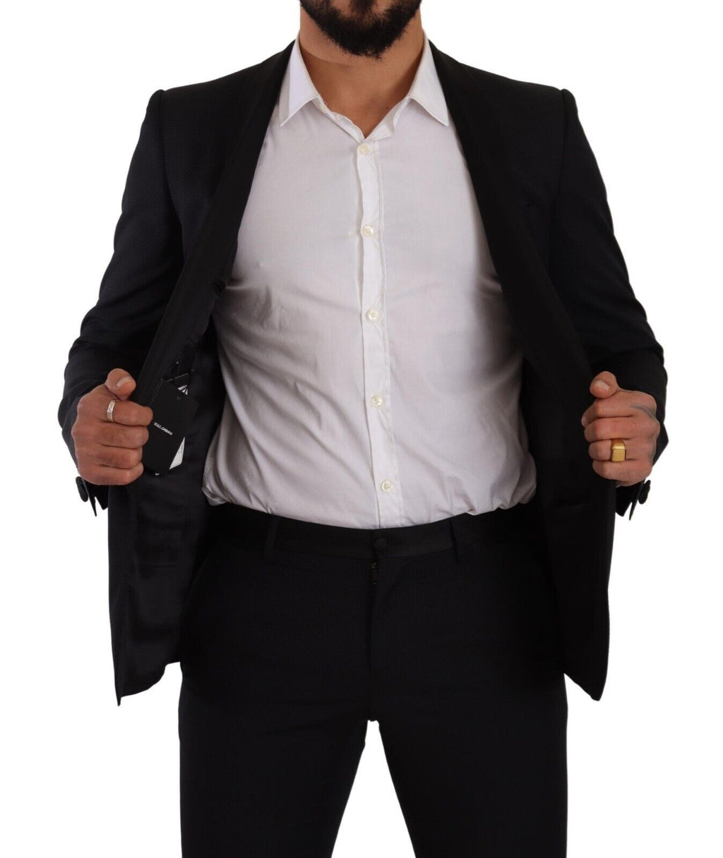 Dolce & Gabbana Elegant Black Patterned Wool-Silk Suit