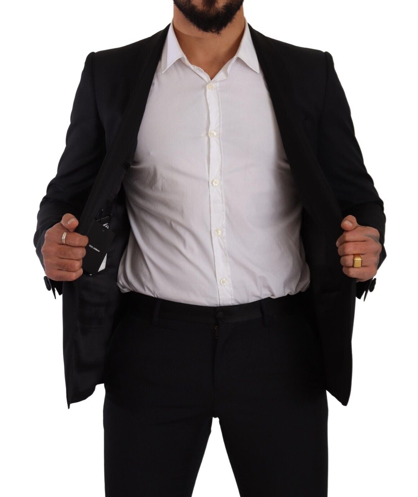 Dolce & Gabbana Elegant Black Patterned Wool-Silk Suit