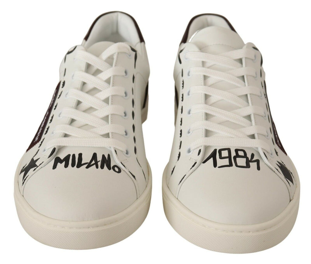 Dolce & Gabbana Italian Casual Leather Sneakers in White & Bordeaux