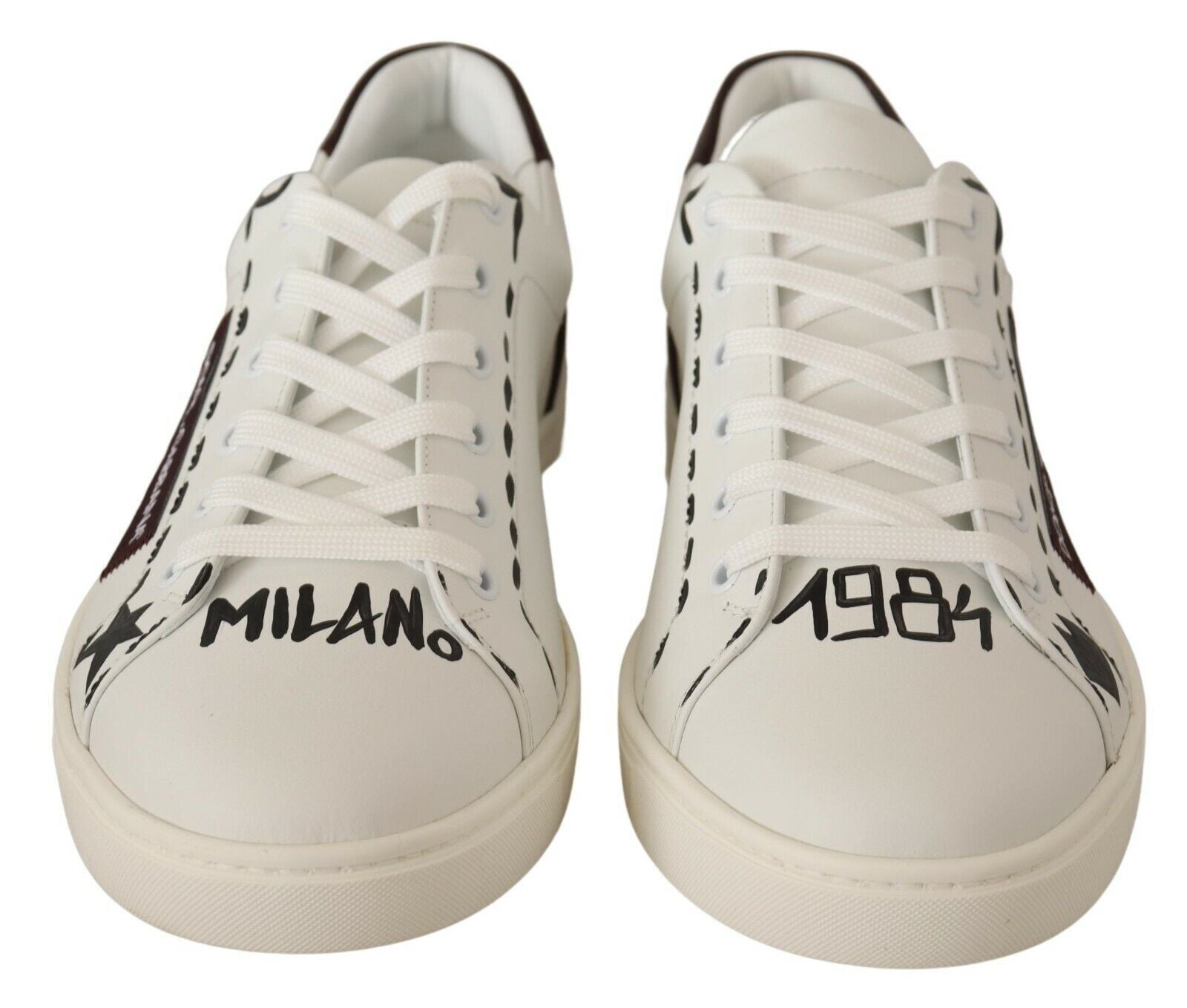 Dolce & Gabbana Italian Casual Leather Sneakers in White & Bordeaux