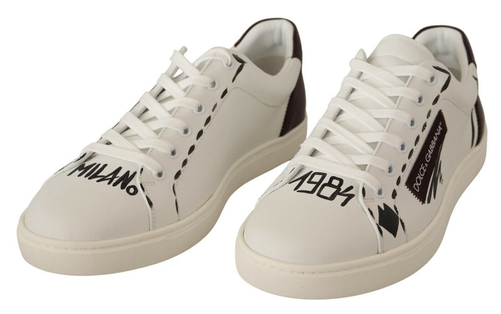 Dolce & Gabbana Italian Casual Leather Sneakers in White & Bordeaux