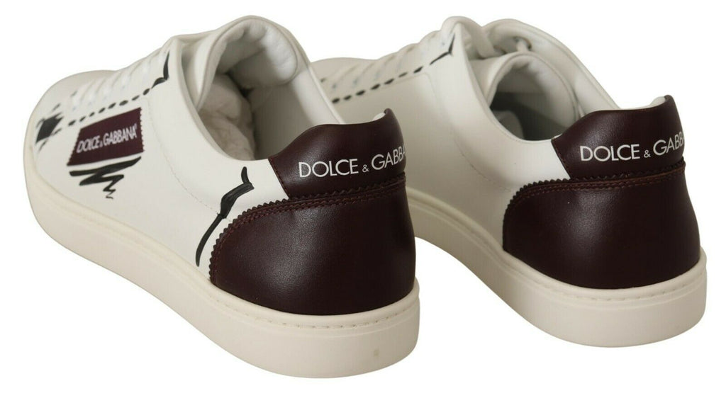 Dolce & Gabbana Italian Casual Leather Sneakers in White & Bordeaux