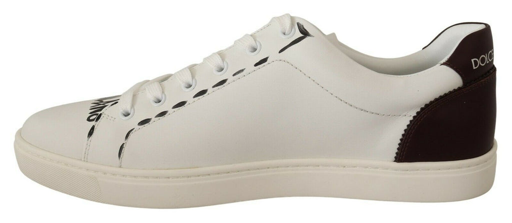 Dolce & Gabbana Italian Casual Leather Sneakers in White & Bordeaux