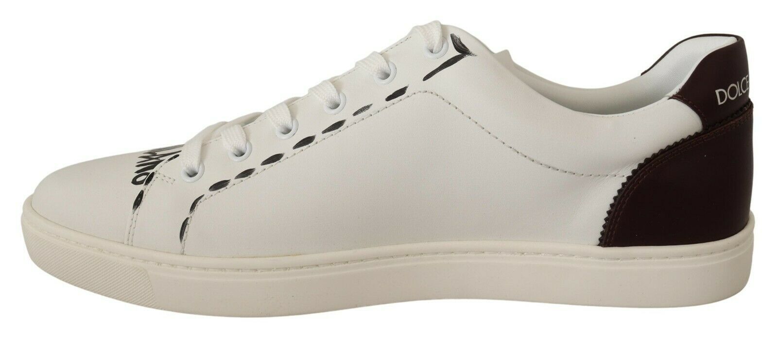 Dolce & Gabbana Italian Casual Leather Sneakers in White & Bordeaux