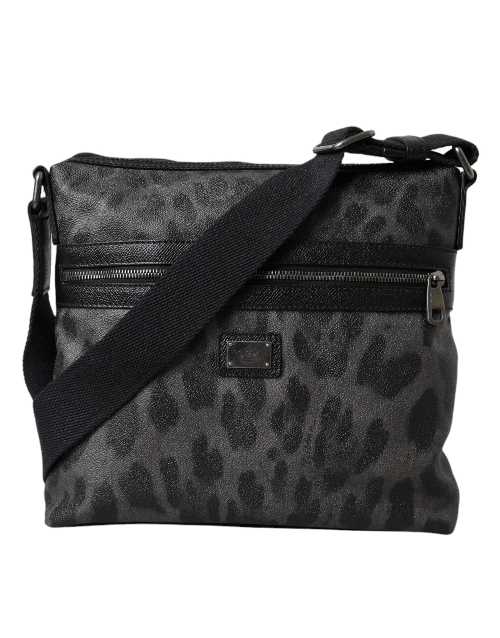 Dolce & Gabbana Gray Leopard PVC Leather Messenger Cross Body Bag
