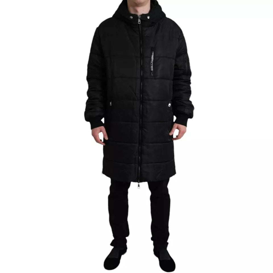 Dolce & Gabbana Black Nylon Hooded Parka Coat Winter Jacket