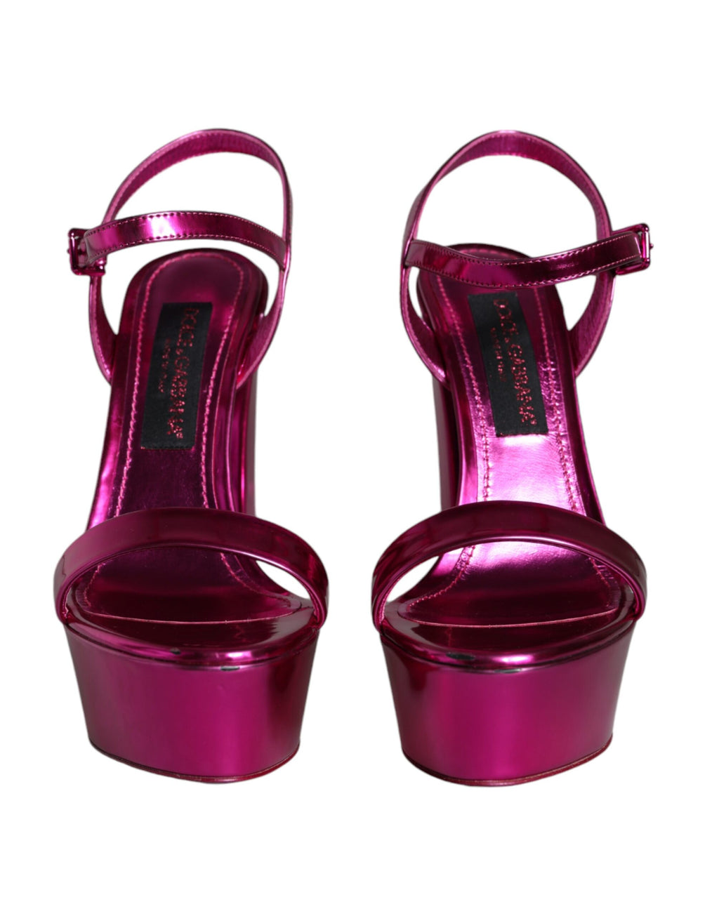 Dolce & Gabbana Fuchsia Leather Platform Logo Keira Sandals Shoes