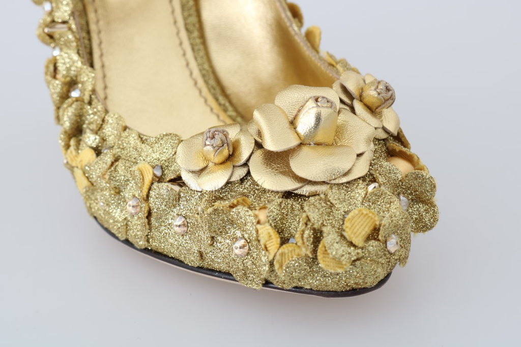 Dolce & Gabbana Gold Floral Crystal Embellished Pumps