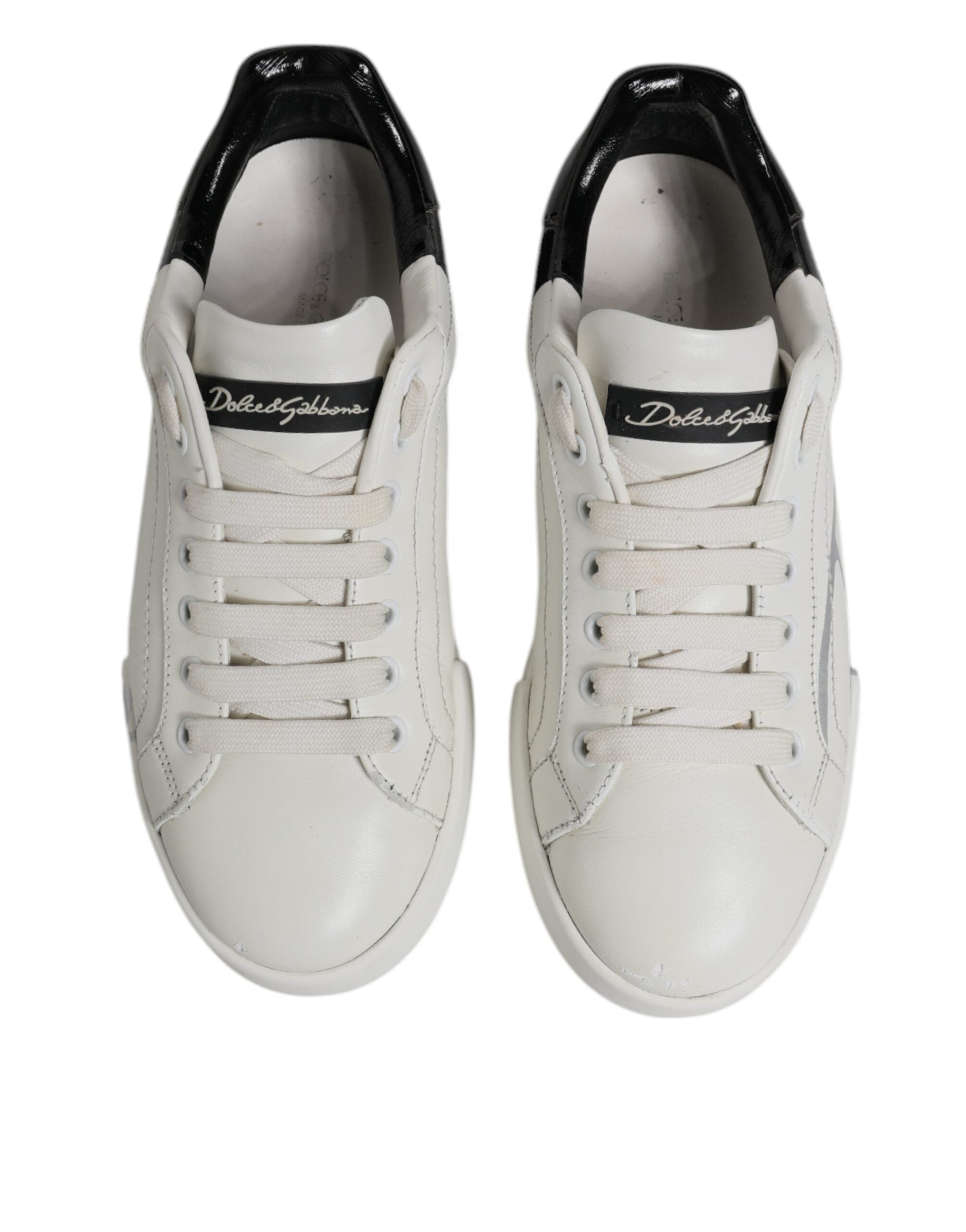 Dolce & Gabbana White Black Logo Portofino Men Sneaker Shoes