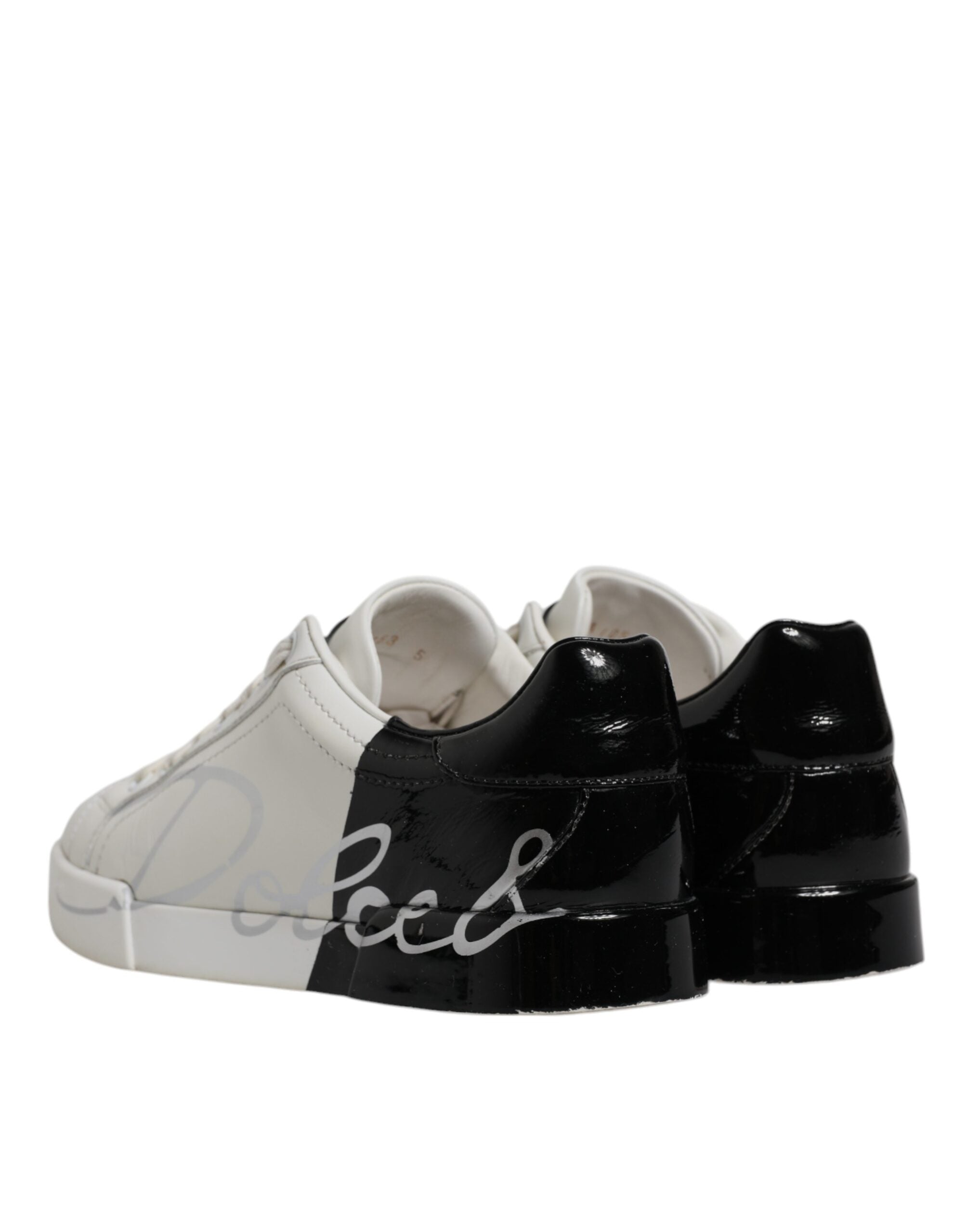 Dolce & Gabbana White Black Logo Portofino Men Sneaker Shoes