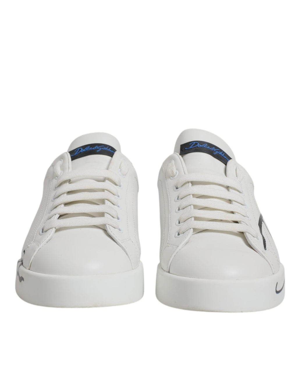 Dolce & Gabbana White Blue Logo Leather Portofino Sneaker Shoes