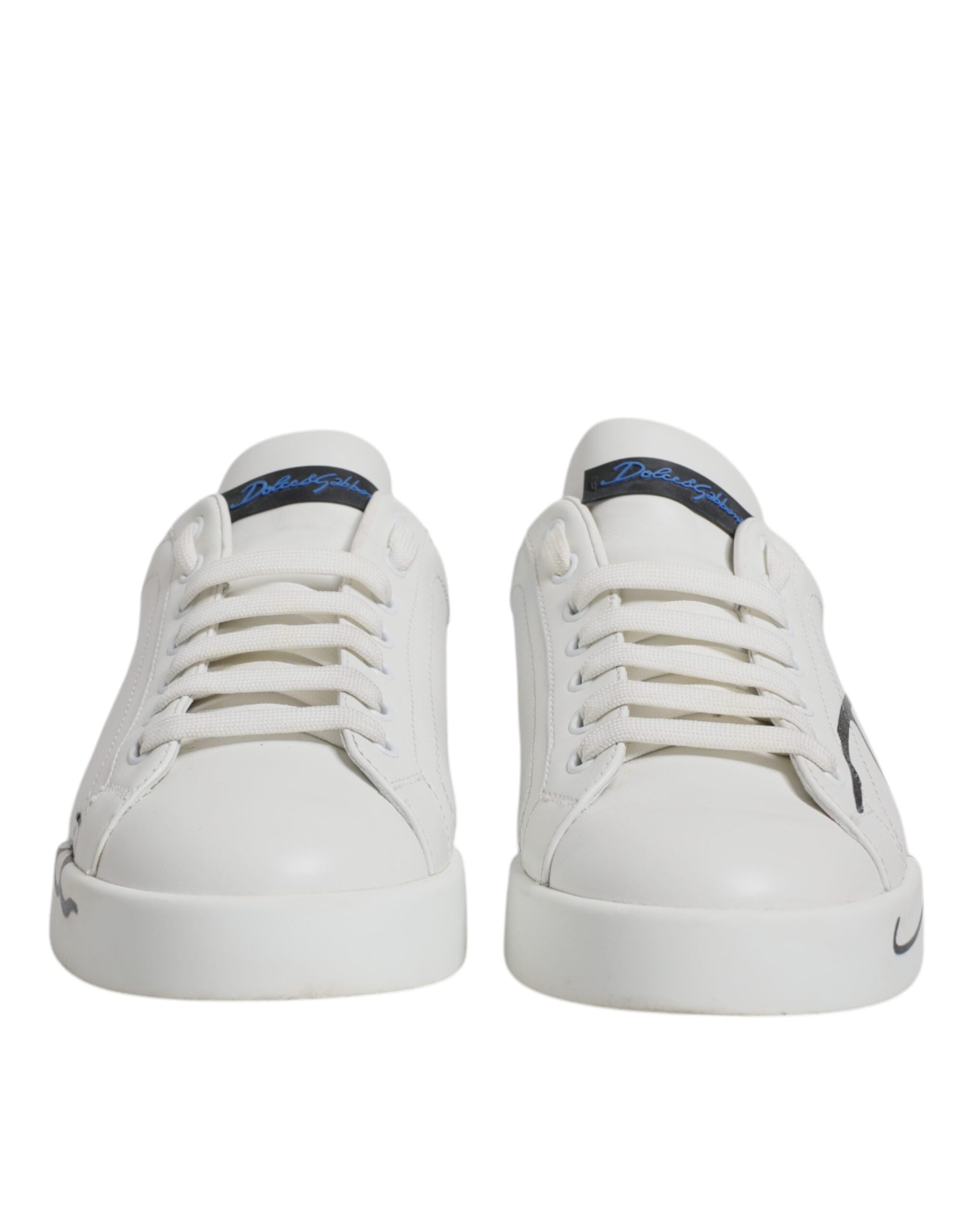 Dolce & Gabbana White Blue Logo Leather Portofino Sneaker Shoes