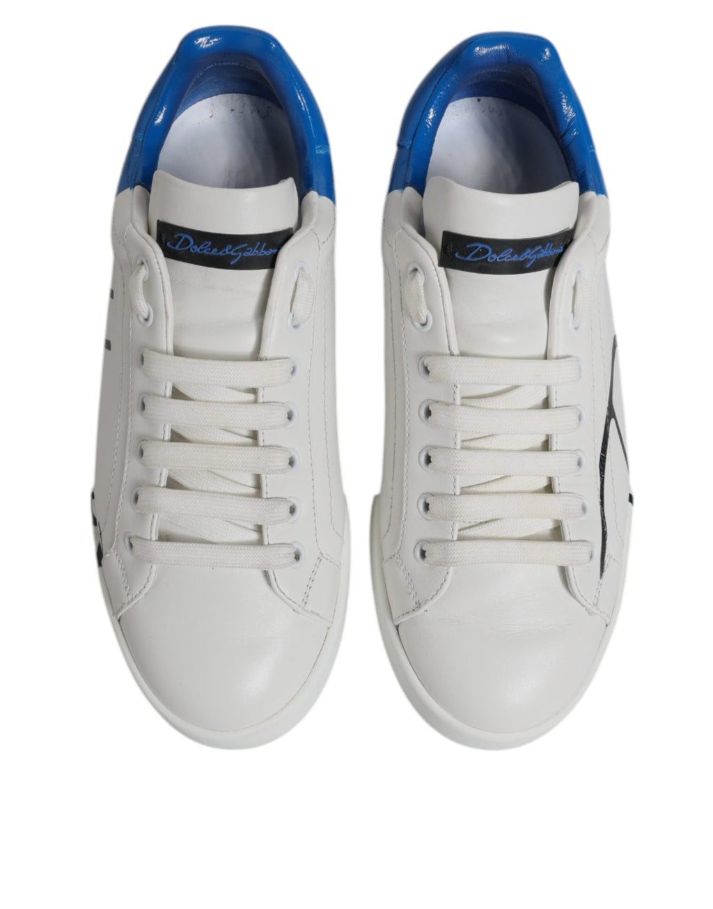 Dolce & Gabbana White Blue Logo Leather Portofino Sneaker Shoes
