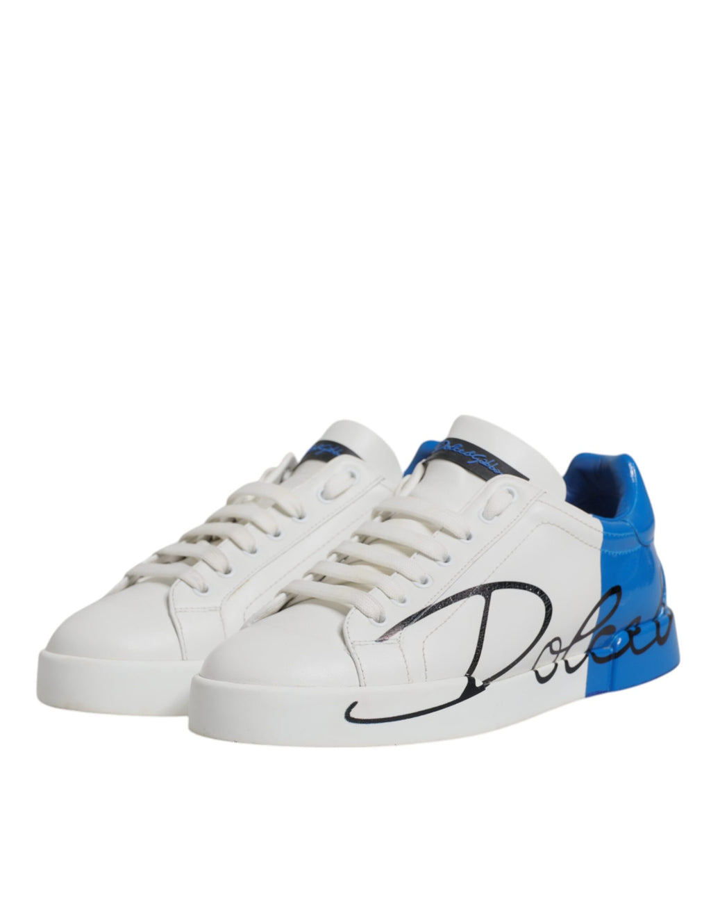 Dolce & Gabbana White Blue Logo Leather Portofino Sneaker Shoes