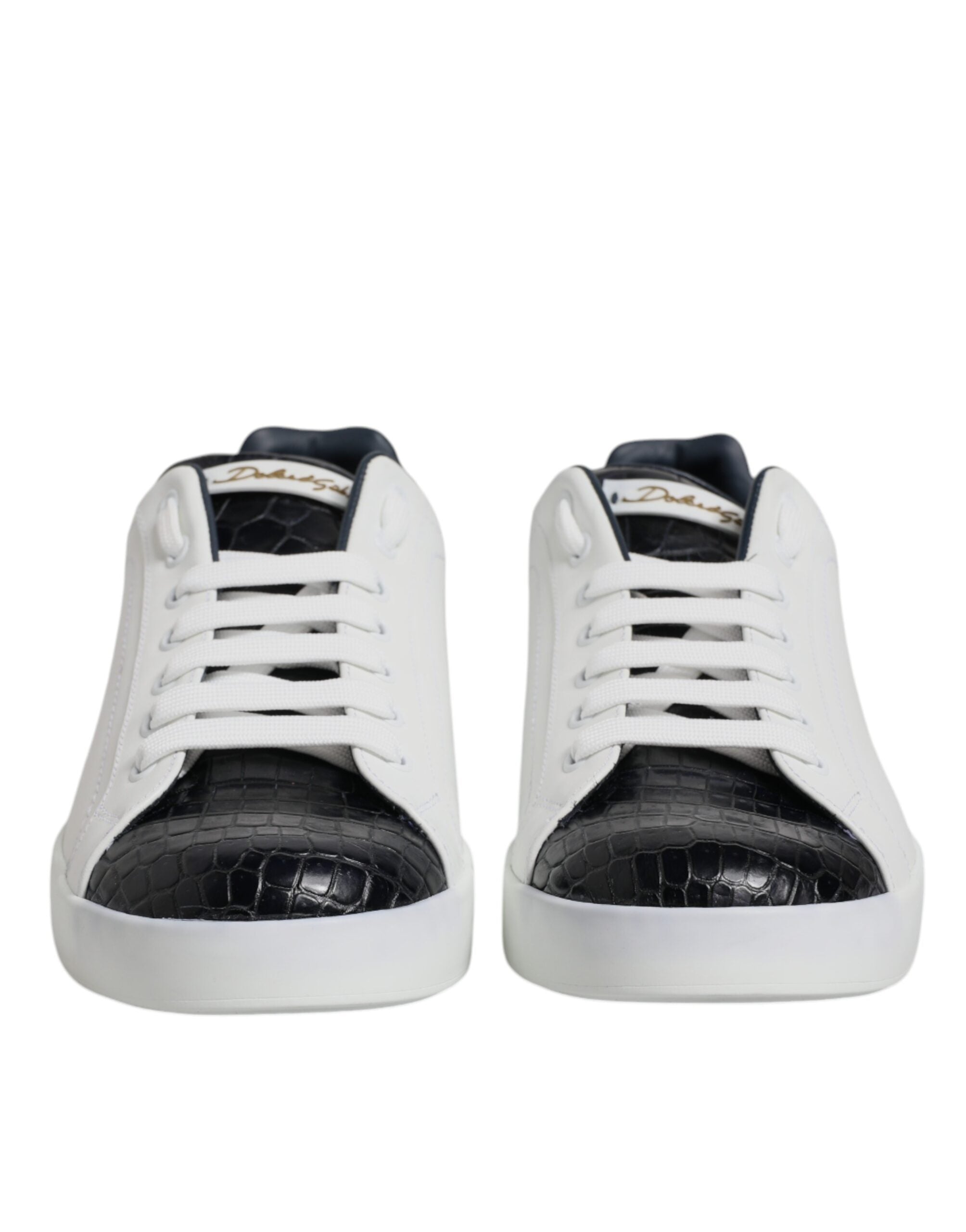 Dolce & Gabbana White Black Leather Portofino Sneaker Shoes