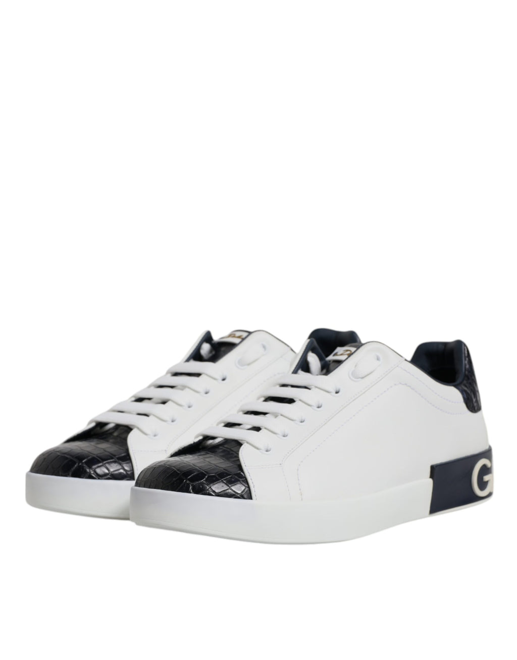 Dolce & Gabbana White Black Leather Portofino Sneaker Shoes
