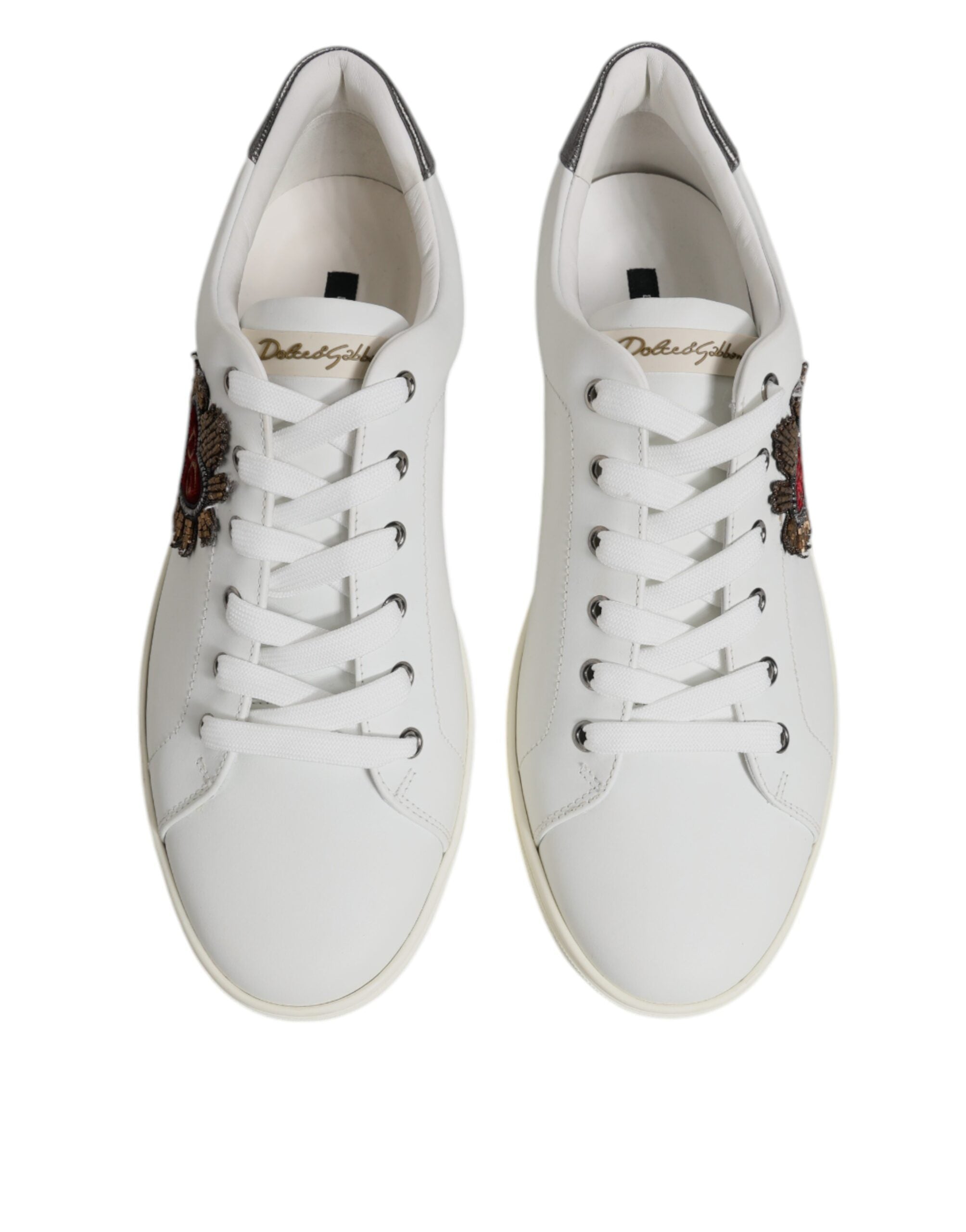Dolce & Gabbana White Leather Heart Embellished Sneakers Shoes