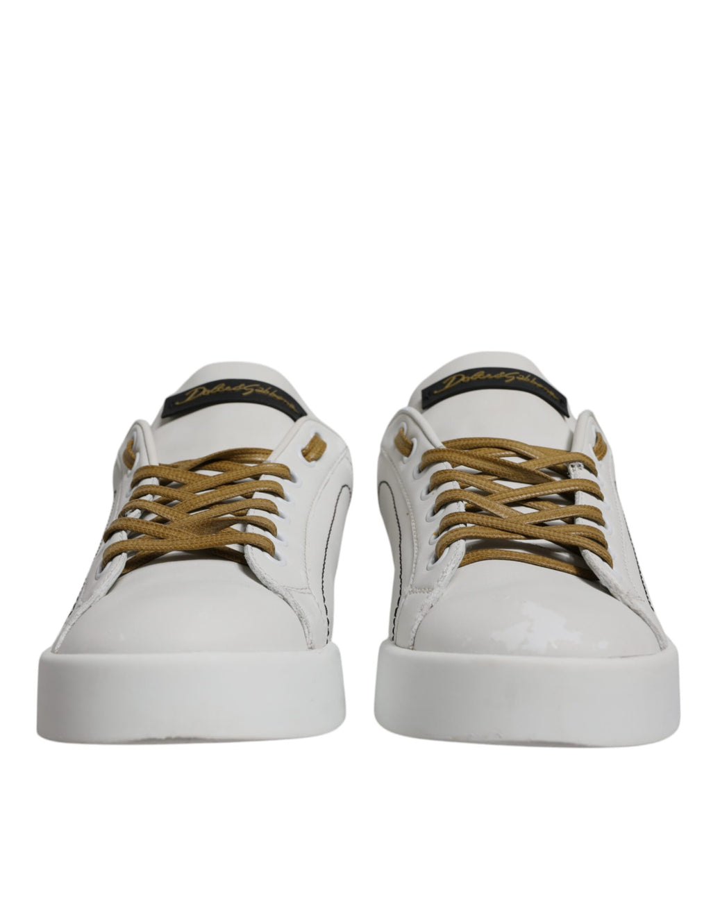 Dolce & Gabbana White Gold Leather Low Top Sneakers Shoes