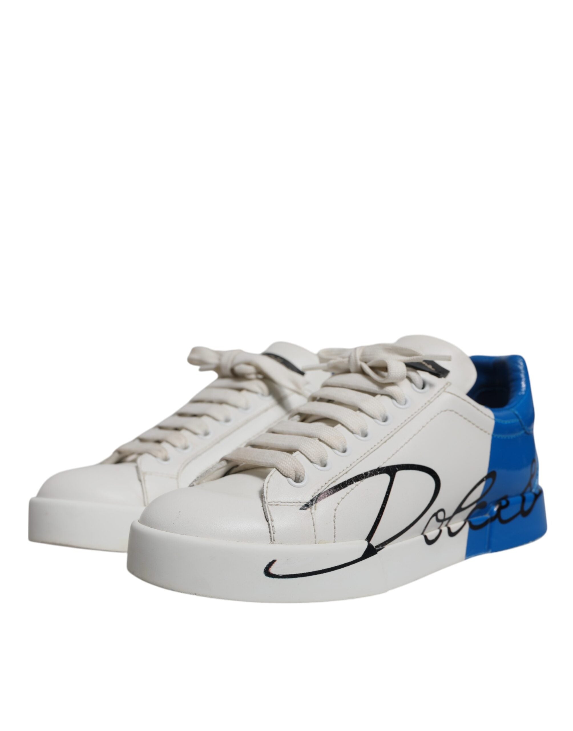 Dolce & Gabbana White Blue Logo Portofino Sneakers Shoes