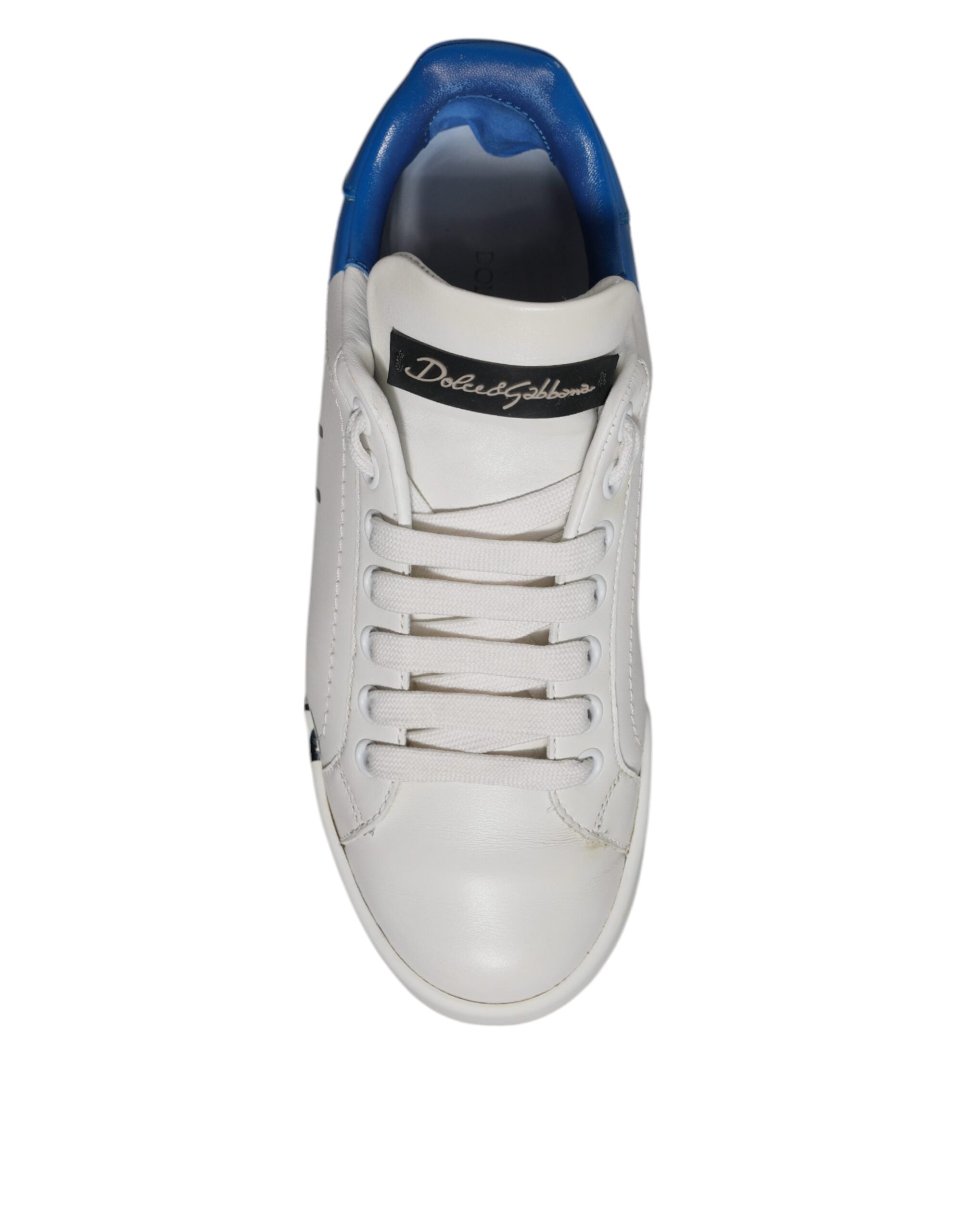 Dolce & Gabbana White Blue Logo Portofino Sneakers Shoes