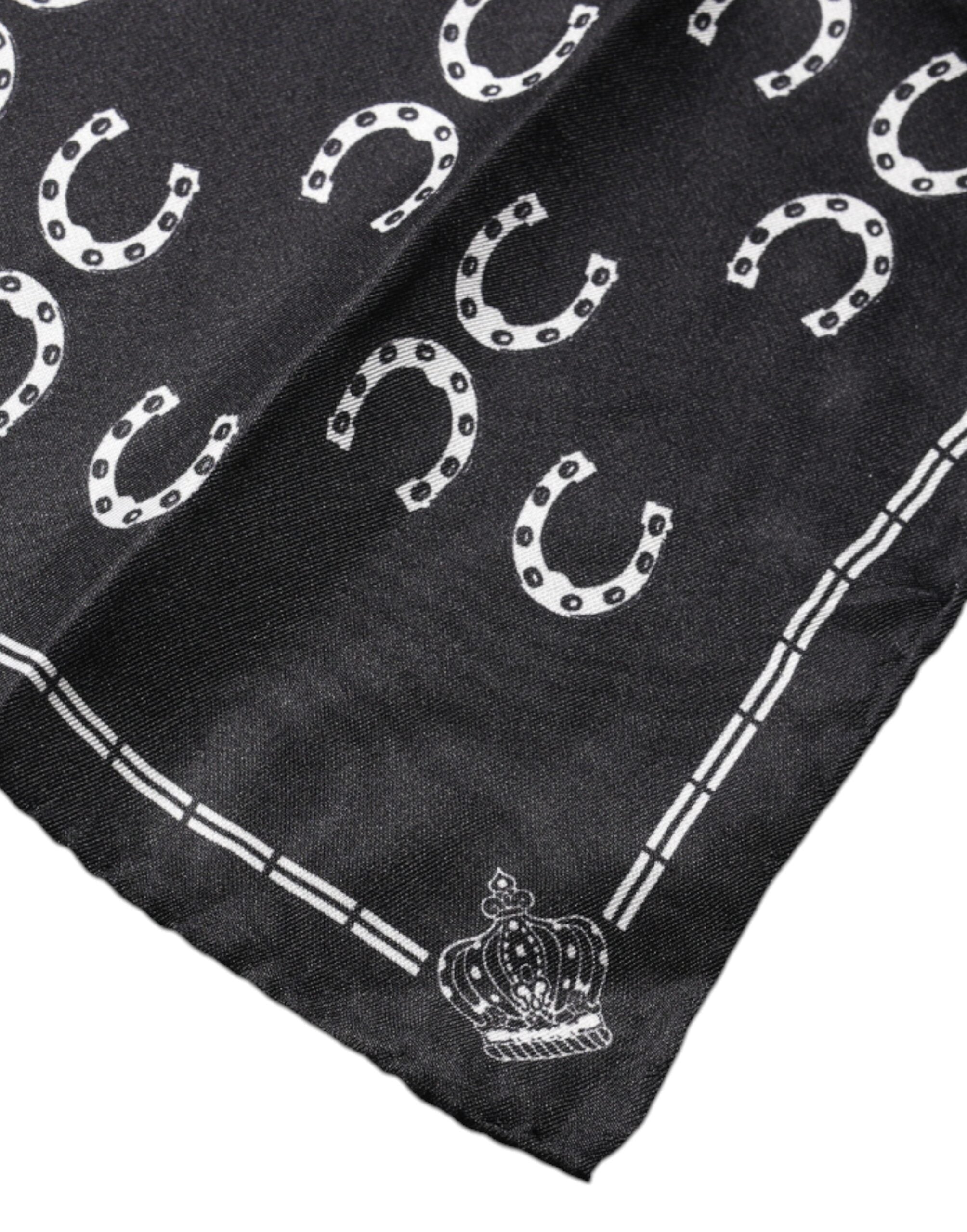 Dolce & Gabbana Black Horseshoe Silk Square Handkerchief Scarf