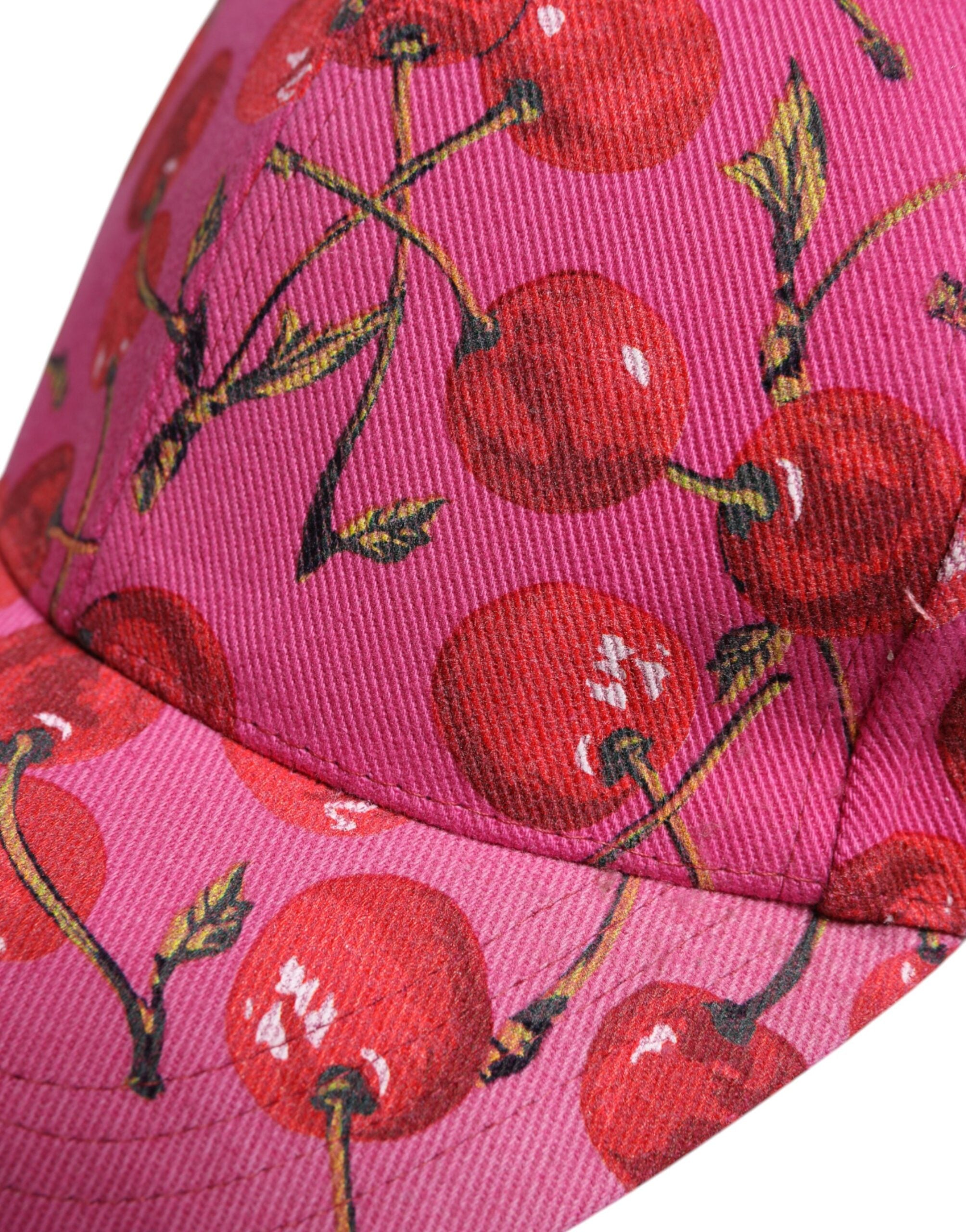 Dolce & Gabbana Pink Cherry Print Cotton Baseball Cap