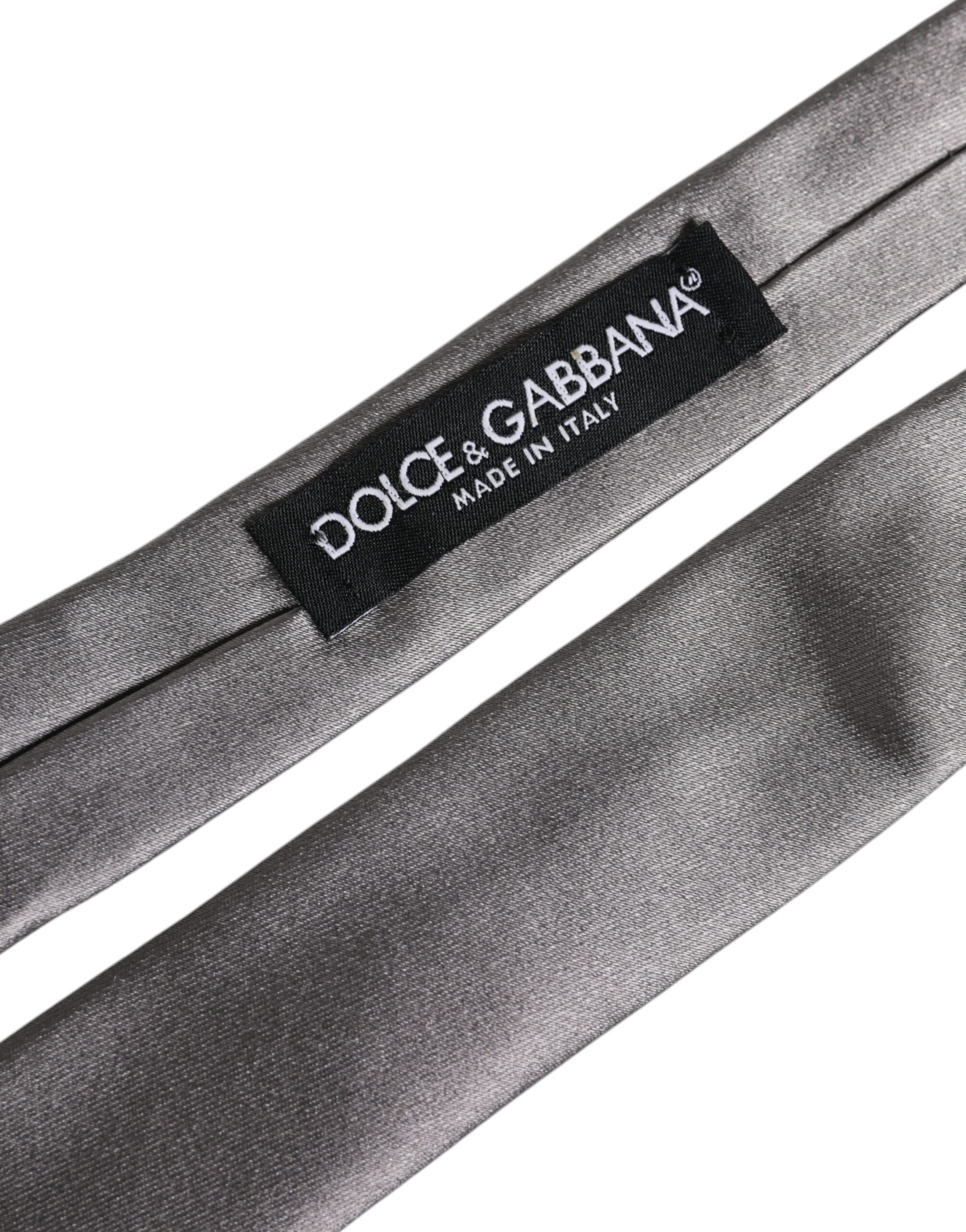 Dolce & Gabbana Metallic Silver Silk Adjustable Necktie Tie