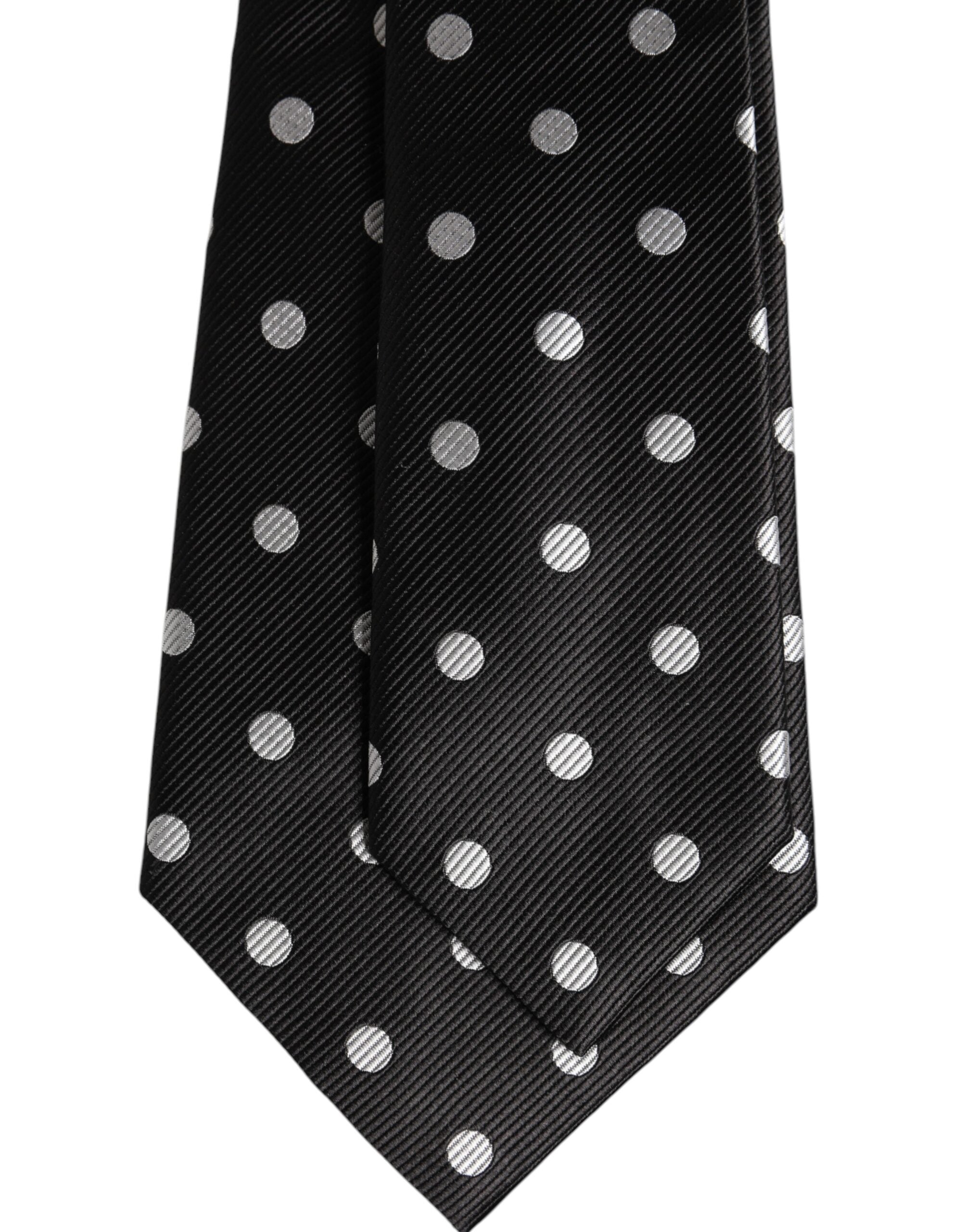 Dolce & Gabbana Black Polka Dots Silk Adjustable Necktie Tie