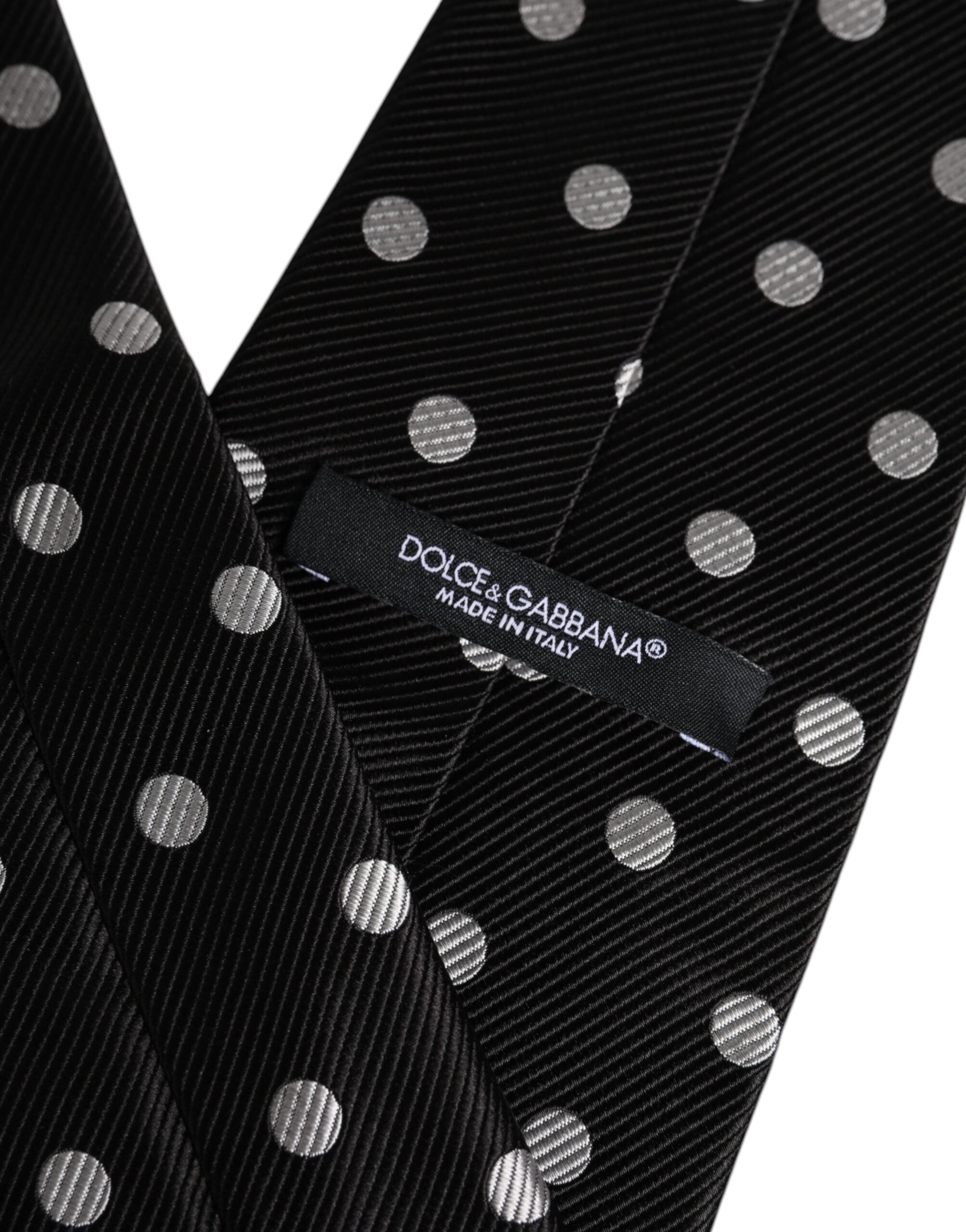 Dolce & Gabbana Black Polka Dots Silk Adjustable Necktie Tie