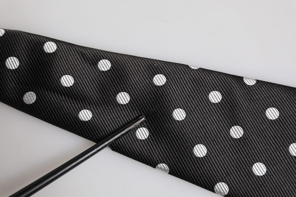 Dolce & Gabbana Black Polka Dots Silk Adjustable Necktie Tie