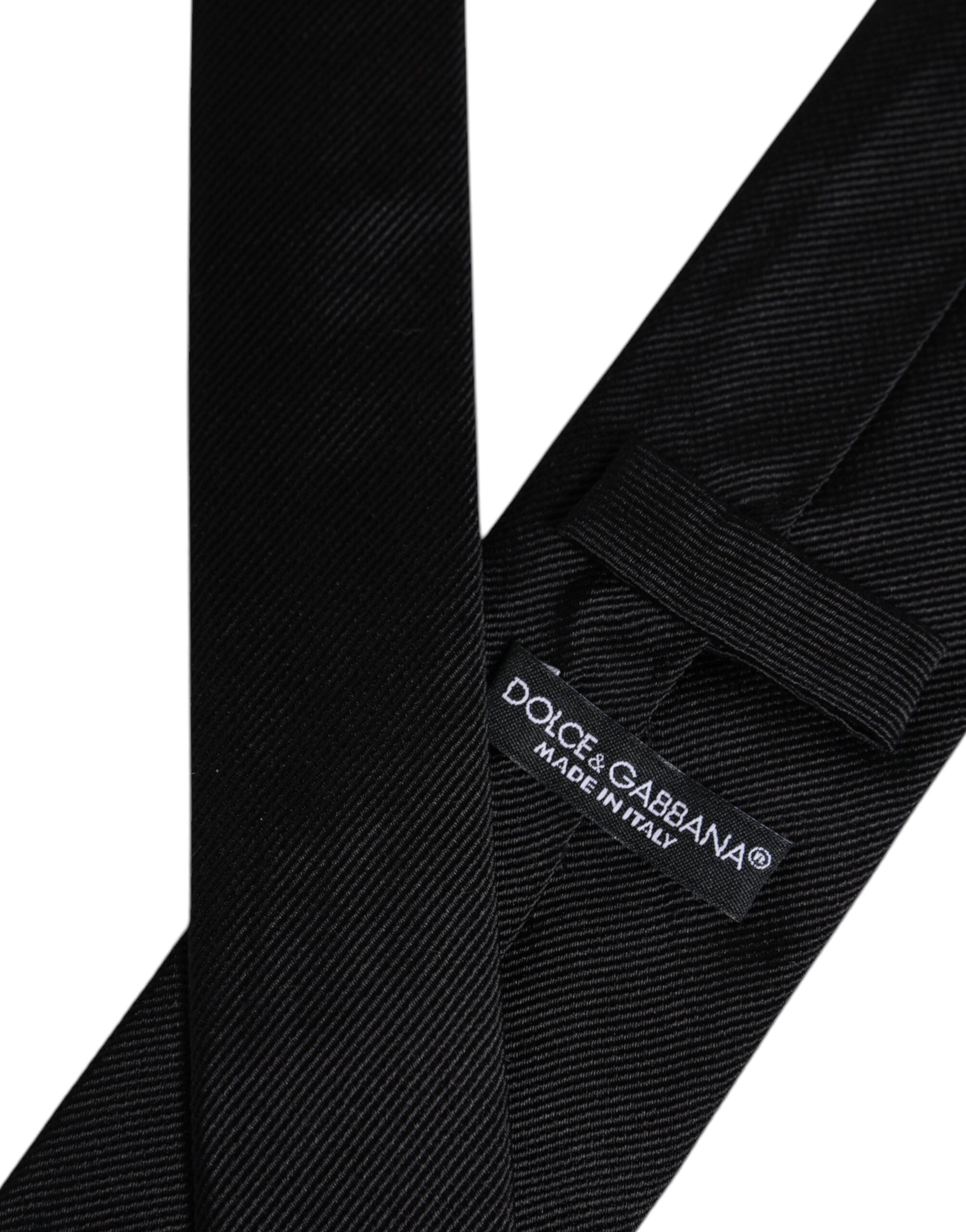 Dolce & Gabbana Black Solid Silk Adjustable Necktie Tie