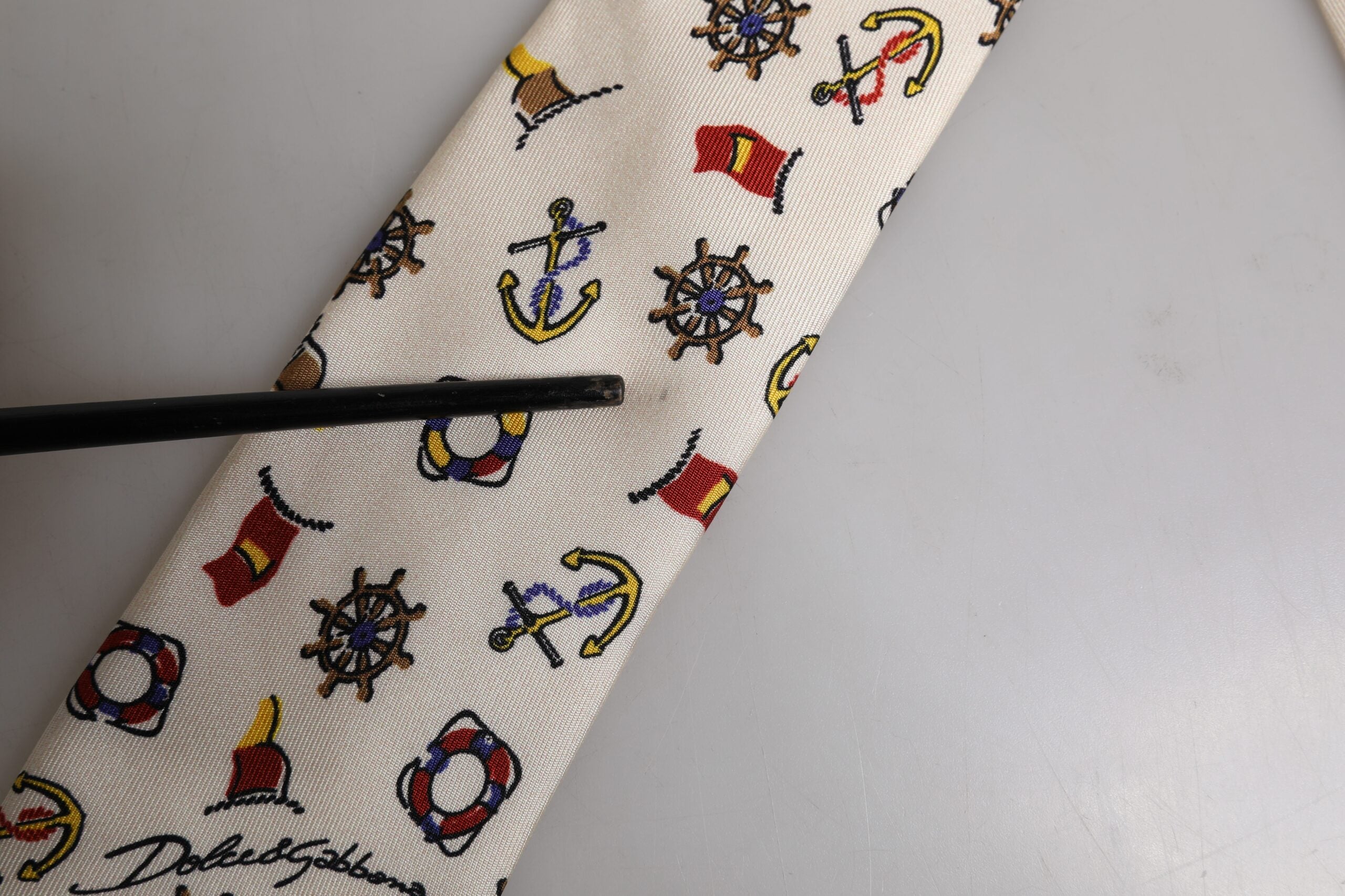 Dolce & Gabbana Beige Graphic Print Silk Adjustable Necktie Tie