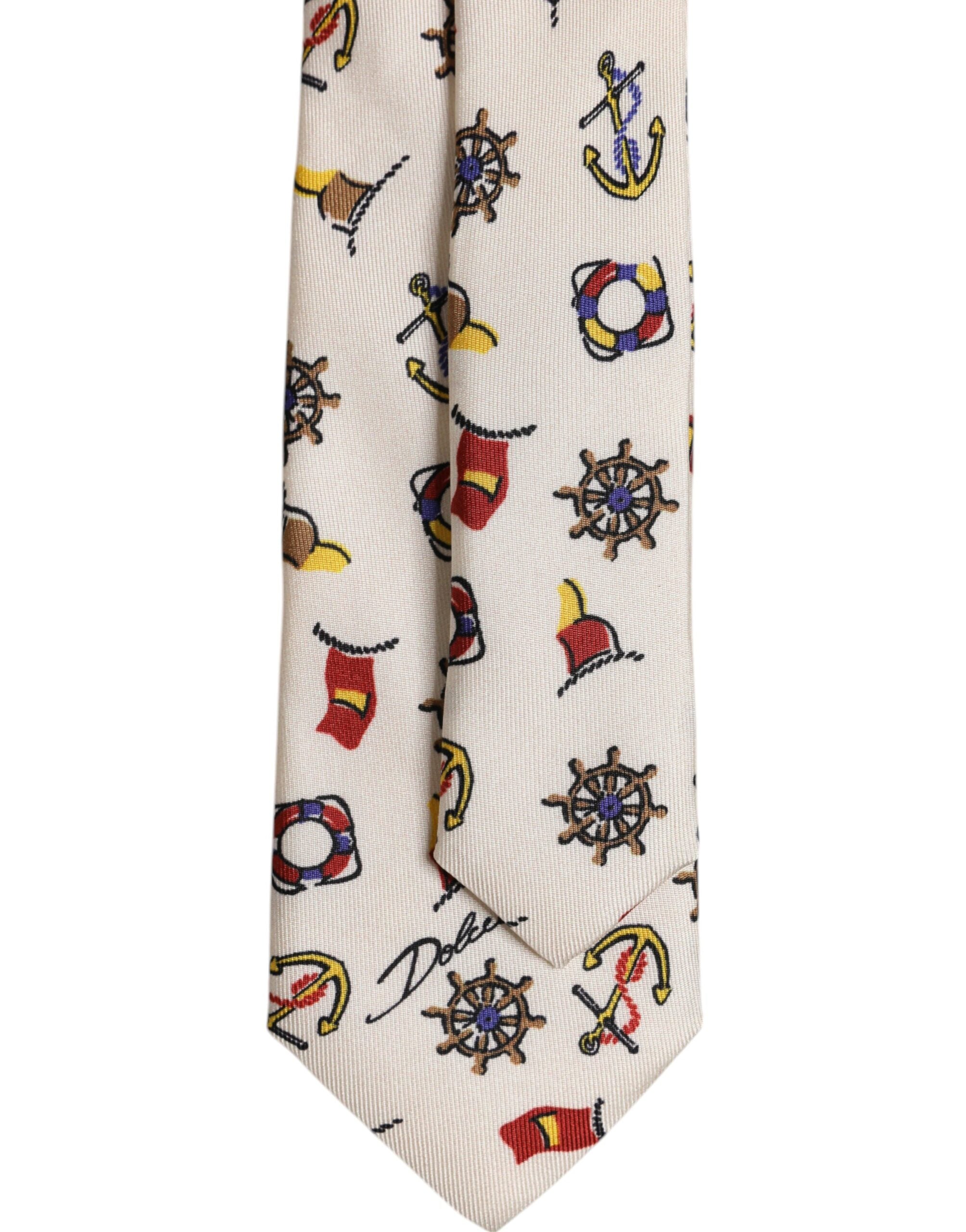 Dolce & Gabbana Beige Graphic Print Silk Adjustable Necktie Tie