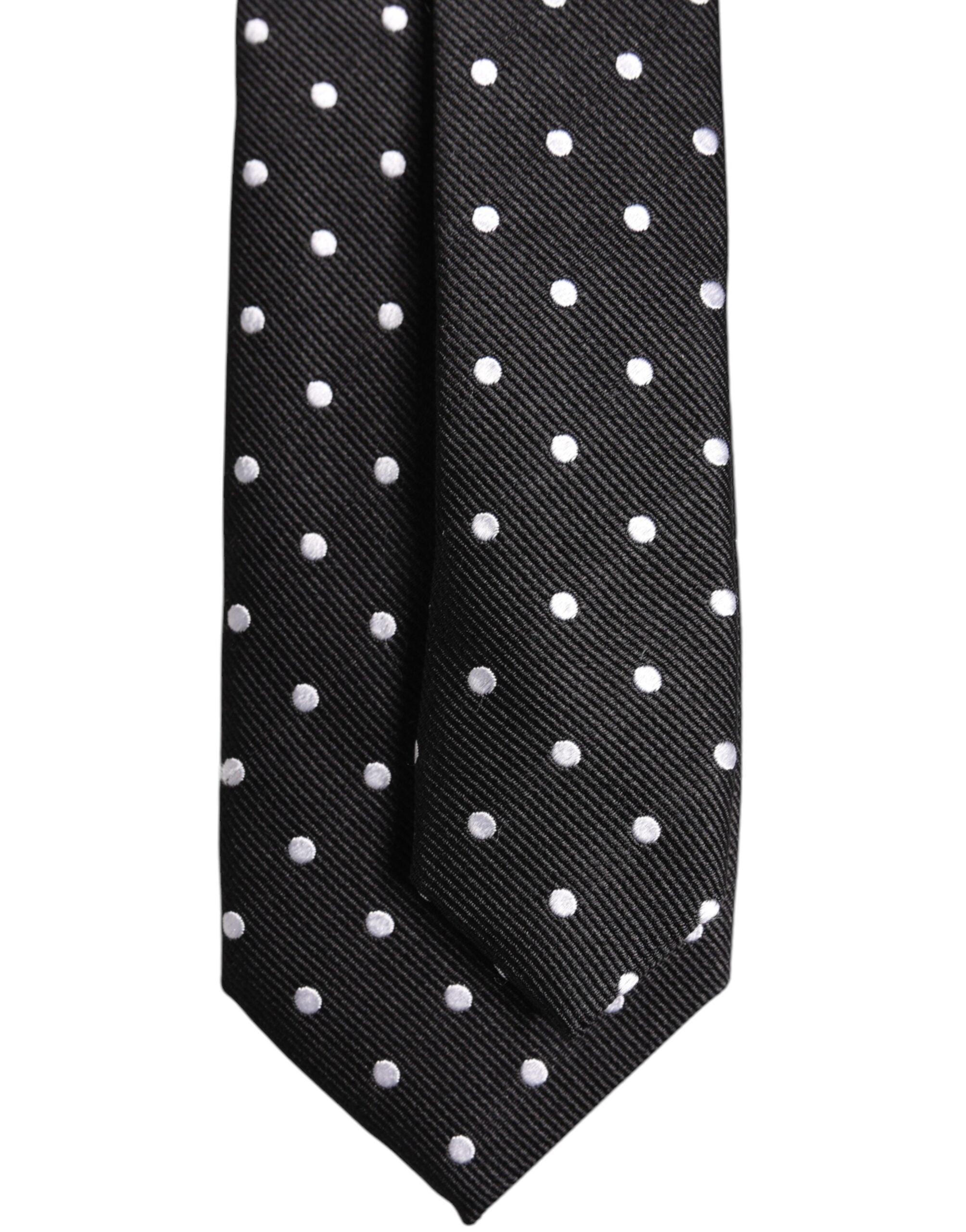 Dolce & Gabbana Black Polka Dots Silk Adjustable Necktie Tie