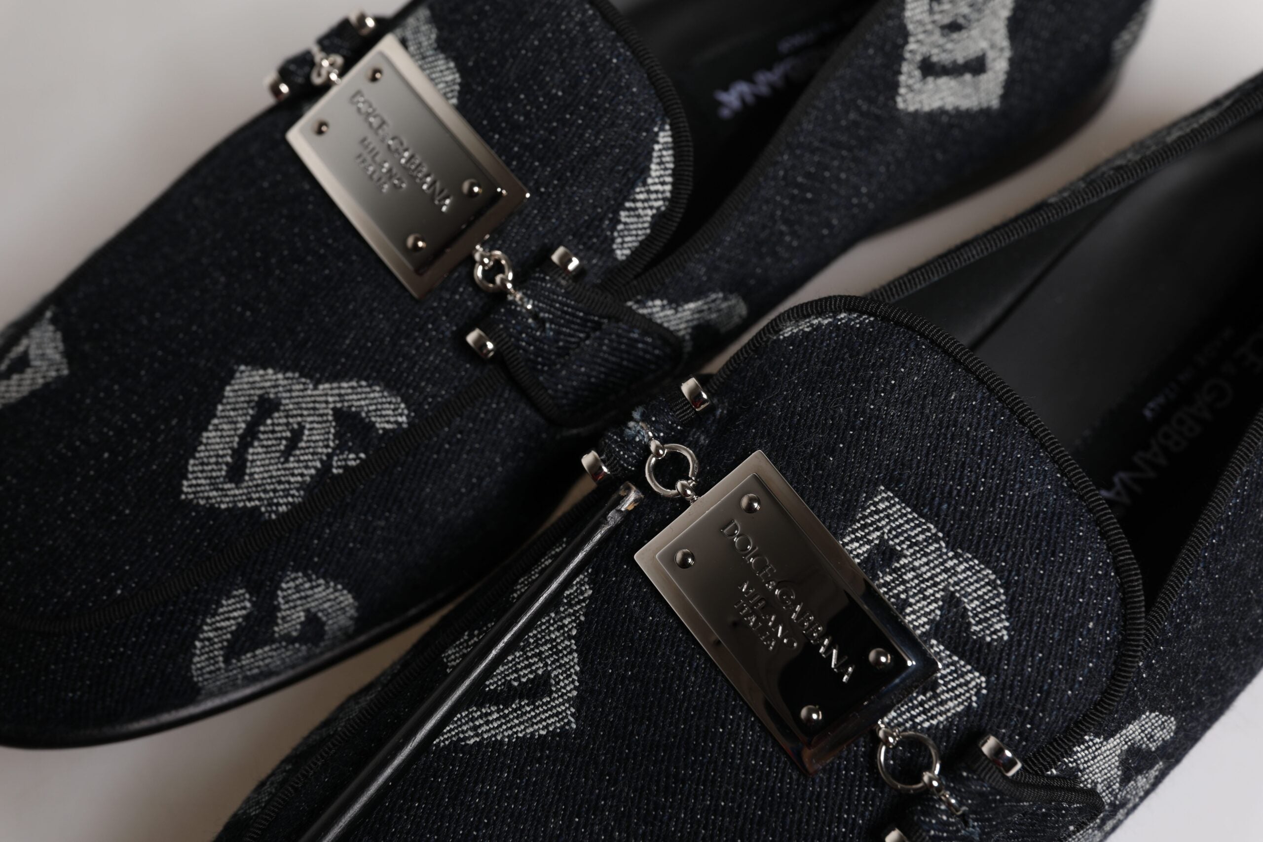 Dolce & Gabbana Black Logo Cotton Loafers Formal Dress Shoes