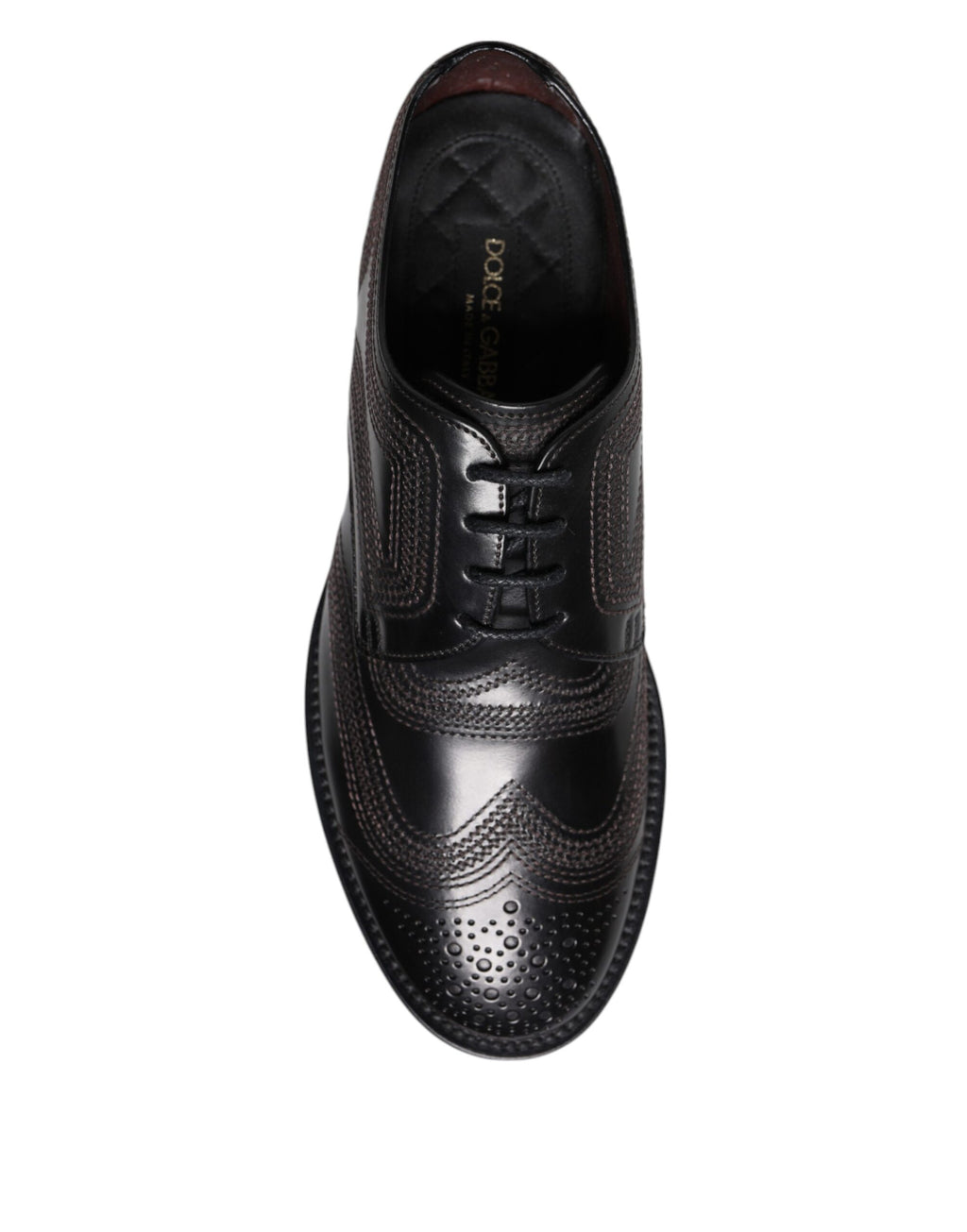 Dolce & Gabbana Black Embroidered Classic Leather Derby Dress Shoes