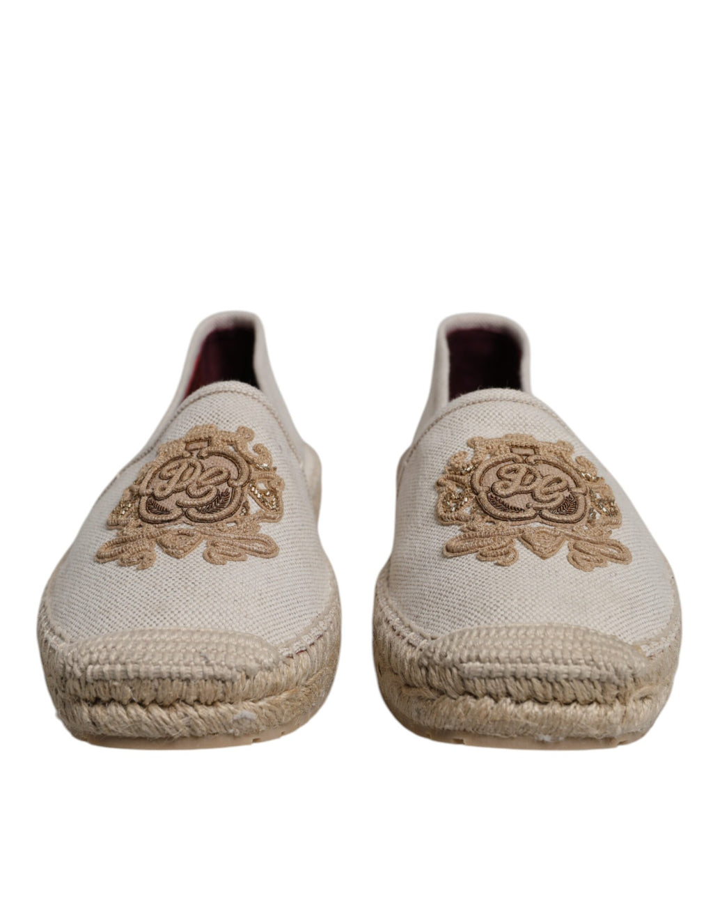 Dolce & Gabbana Beige Canvas Embroidered Slip On Espadrilles Shoes