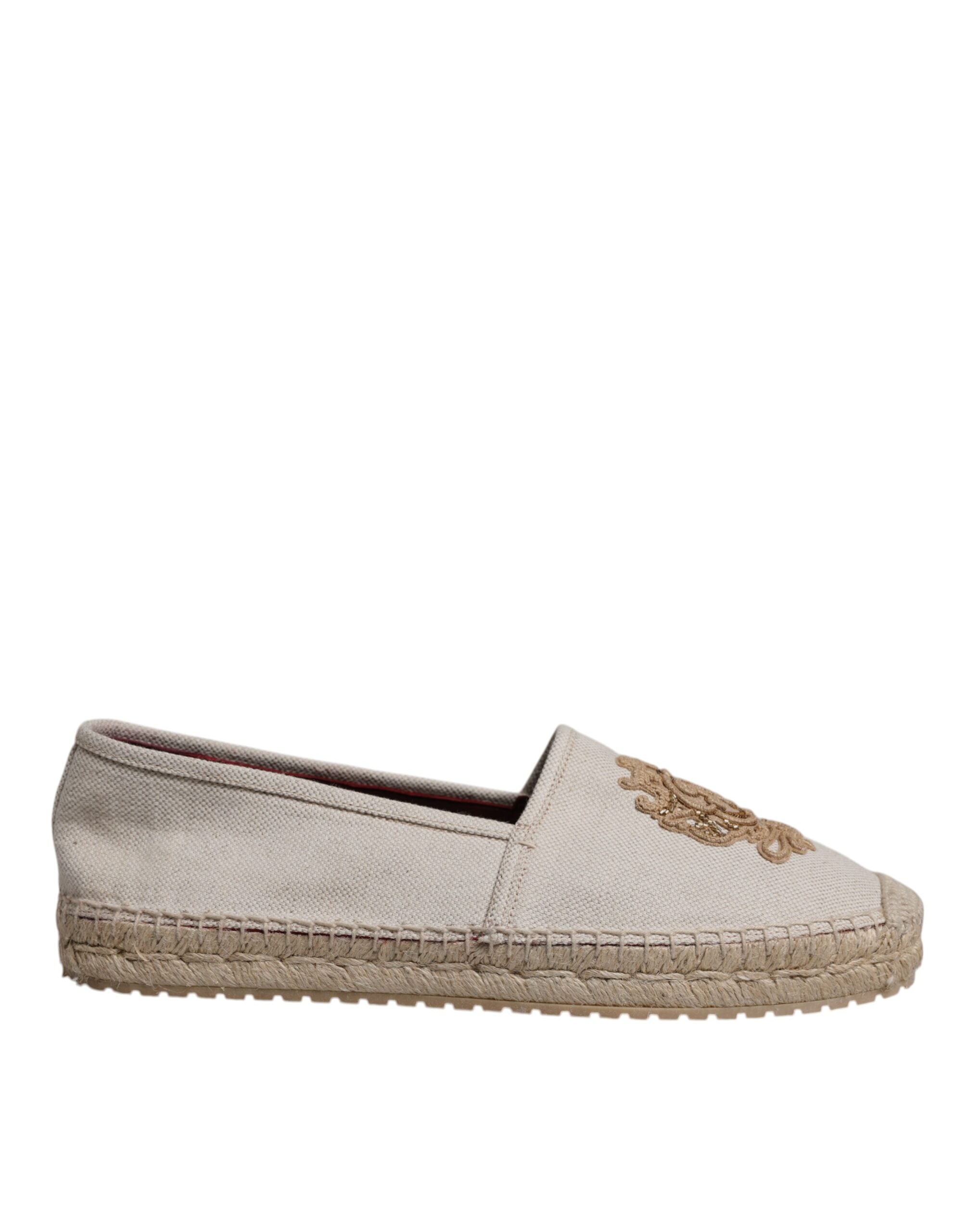 Dolce & Gabbana Beige Canvas Embroidered Slip On Espadrilles Shoes
