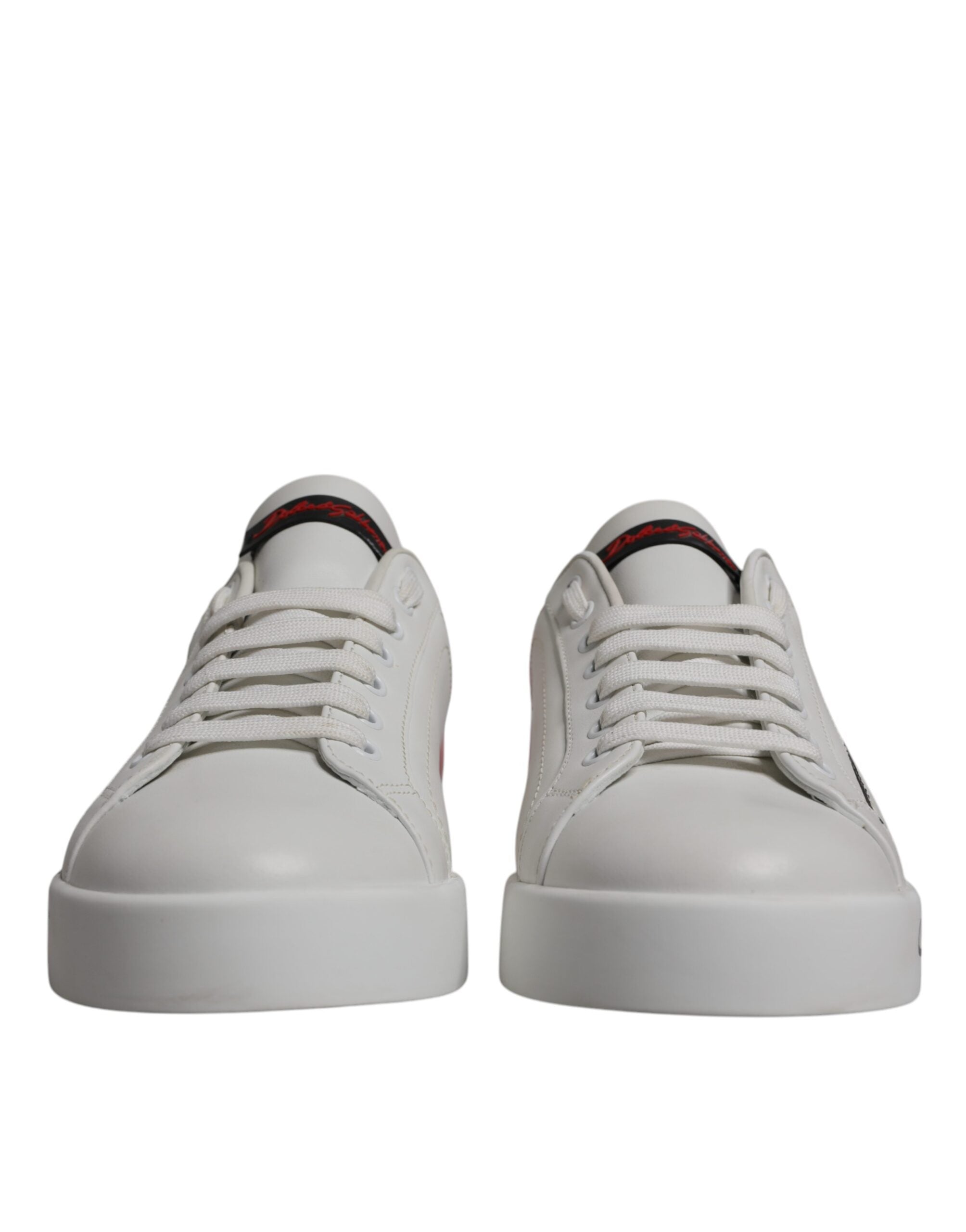 Dolce & Gabbana White Red Leather Logo Low Top Sneakers Shoes
