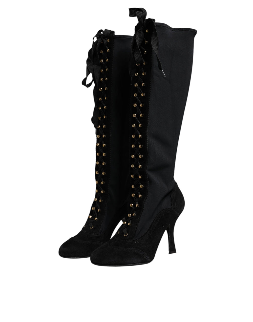 Dolce & Gabbana Black Lace Up Heels High Boots Shoes
