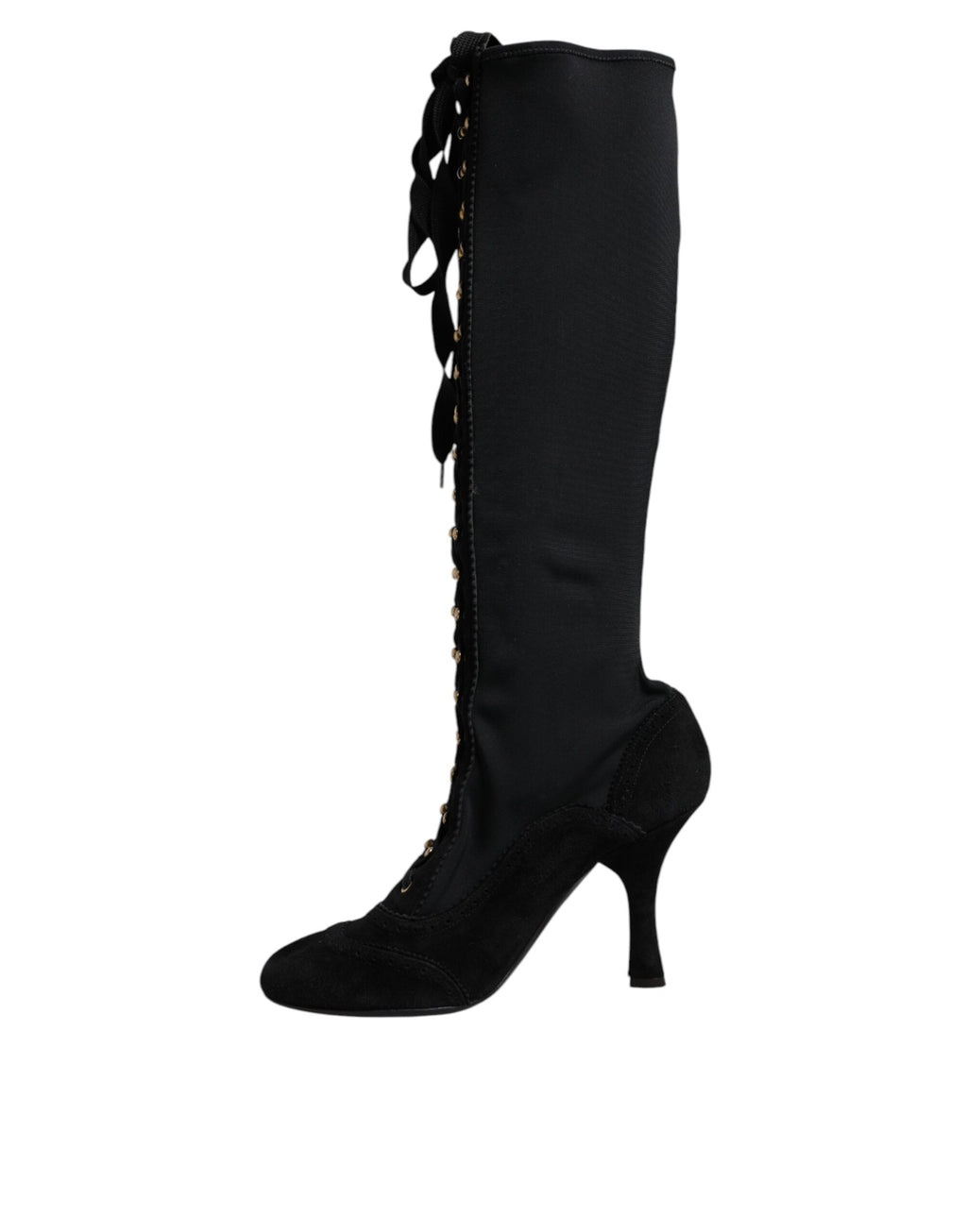 Dolce & Gabbana Black Lace Up Heels High Boots Shoes