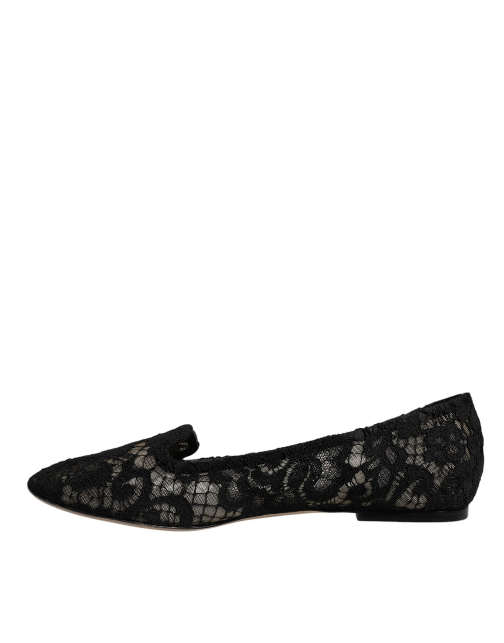 Dolce & Gabbana Black Taormina Lace Slip On Flats Shoes