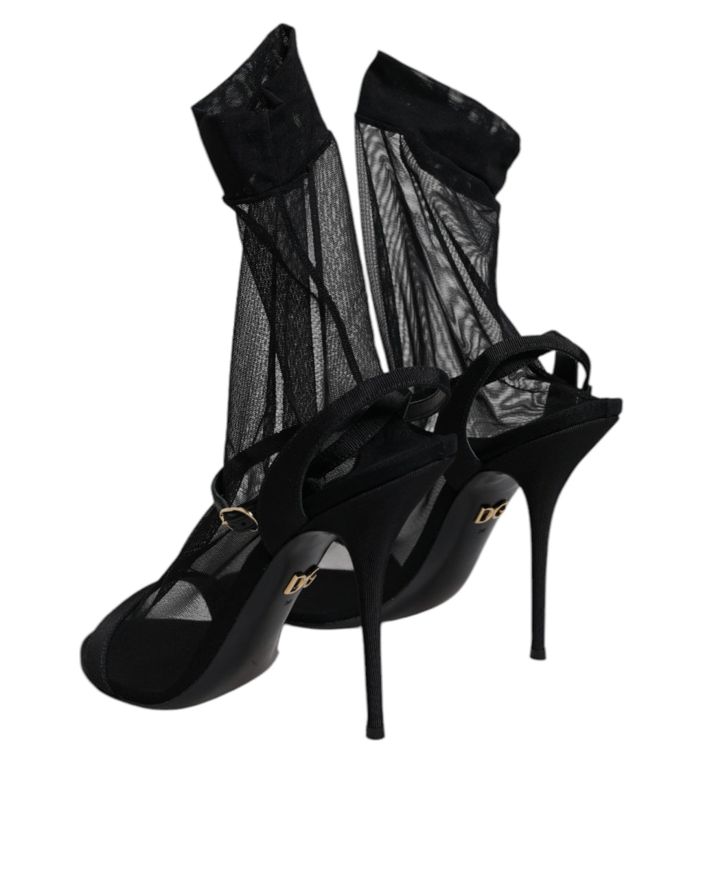 Dolce & Gabbana Black Tulle Stretch Heels Sandals Shoes