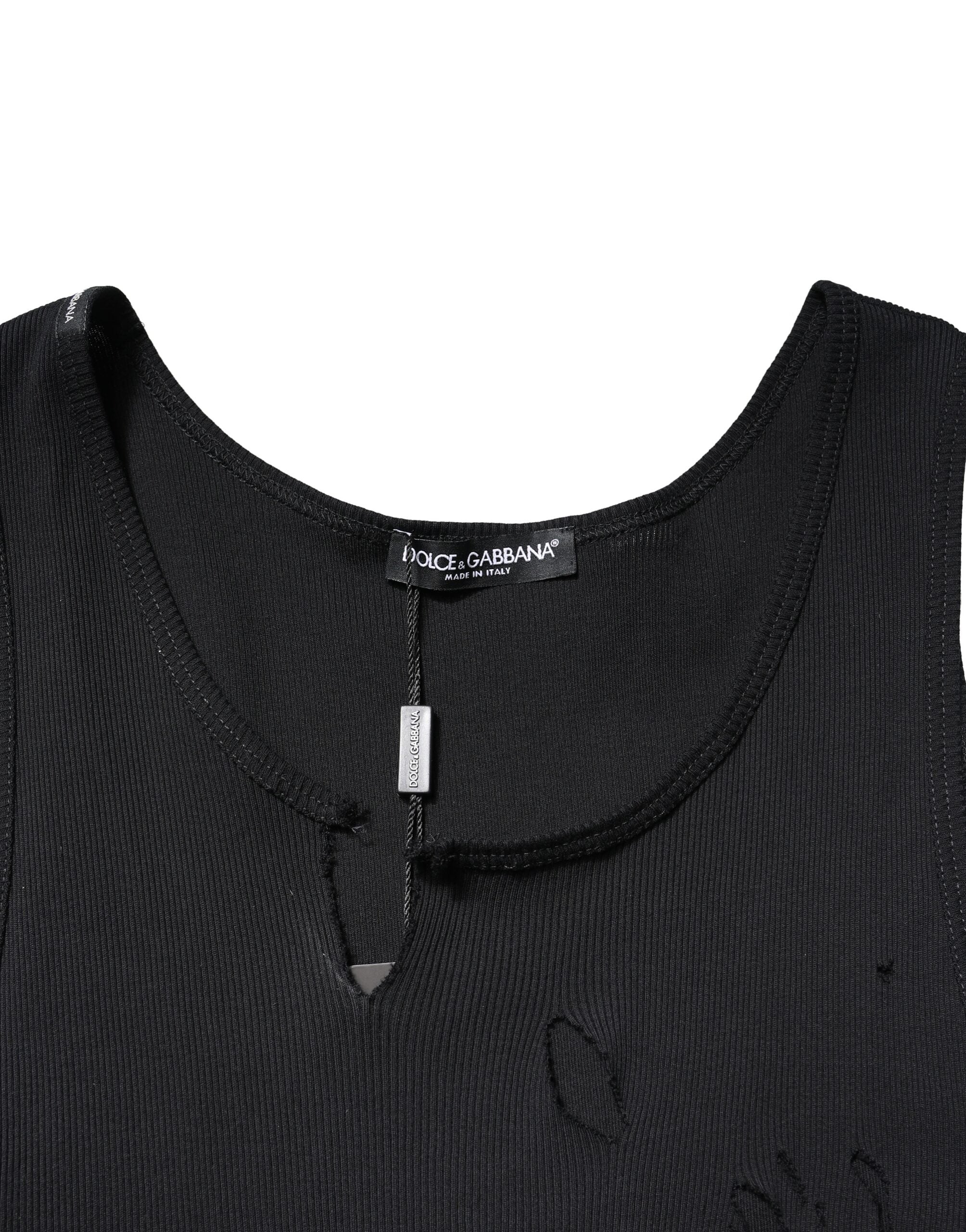 Dolce & Gabbana Black Cotton Rip Style Sleeveless Men Tank T-shirt