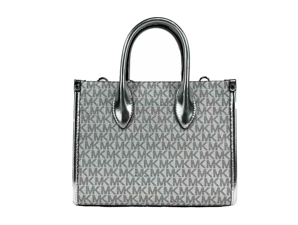 Michael Kors Mirella Signature Small Top Zip Tote Bag Silver