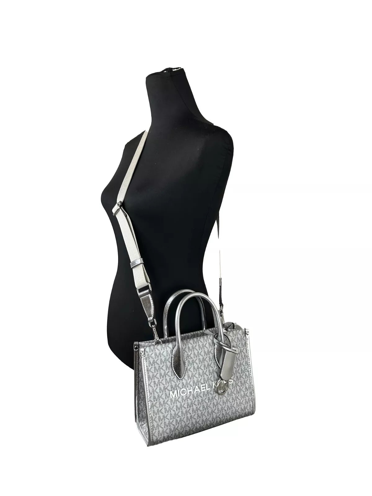 Michael Kors Mirella Signature Small Top Zip Tote Bag Silver