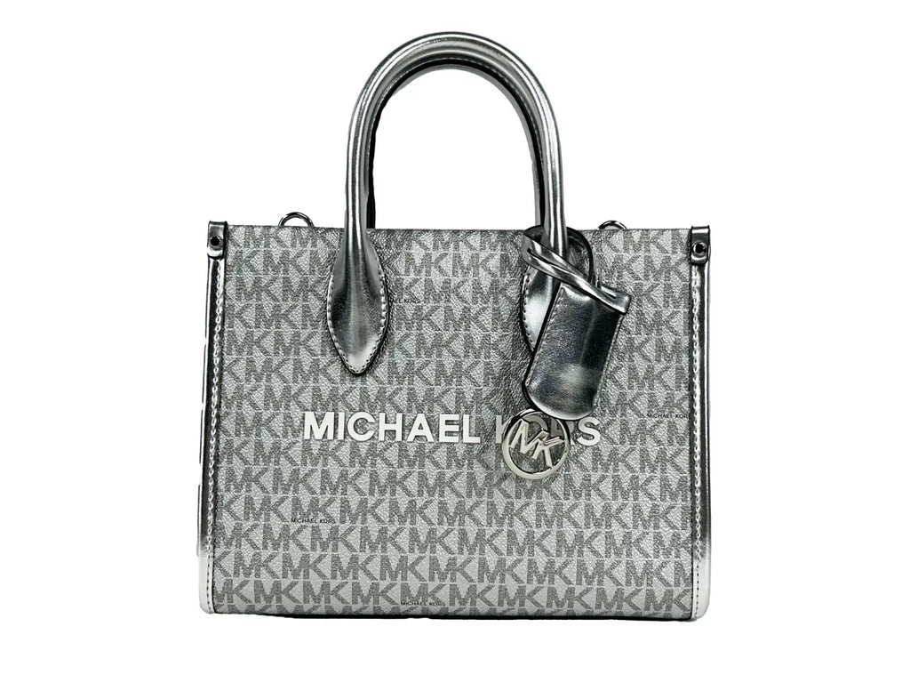 Michael Kors Mirella Signature Small Top Zip Tote Bag Silver