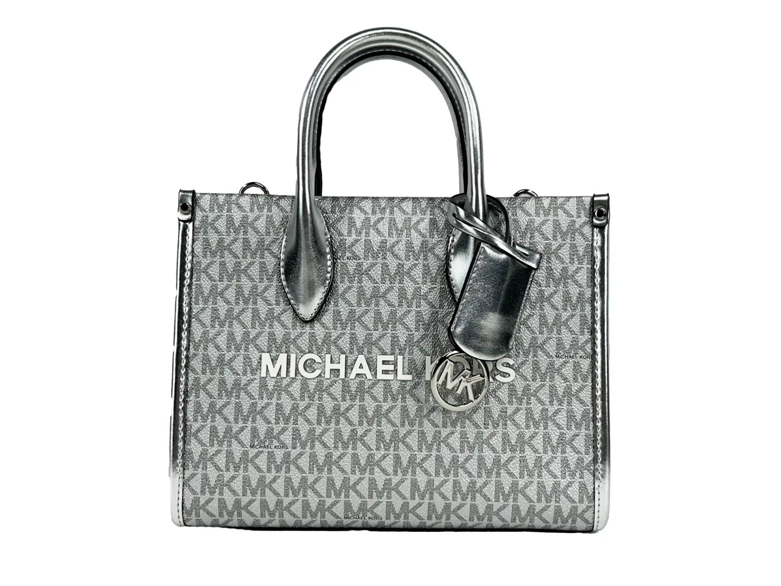 Michael Kors Mirella Signature Small Top Zip Tote Bag Silver