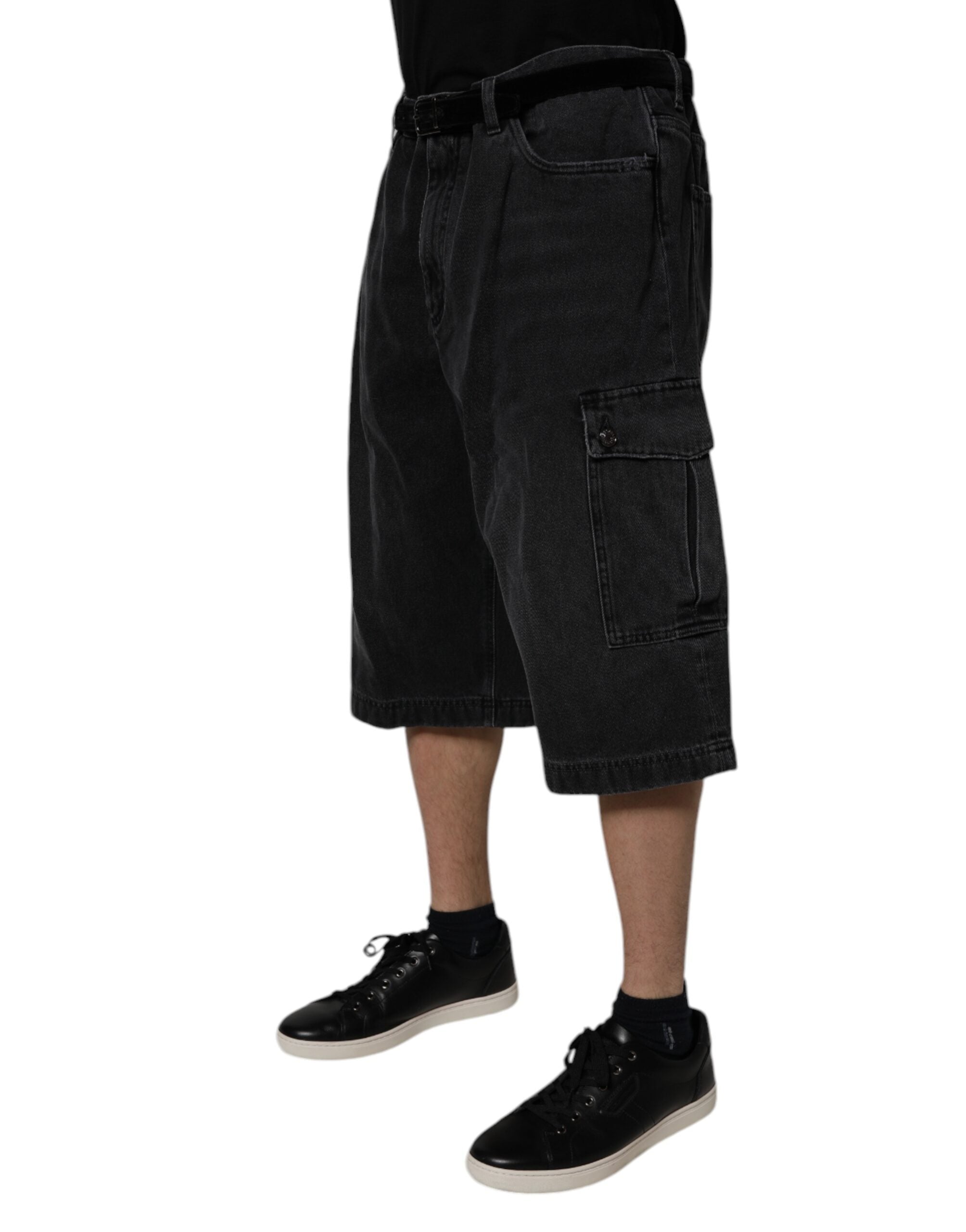 Dolce & Gabbana Black Cotton Cargo Denim Men Bermuda Shorts